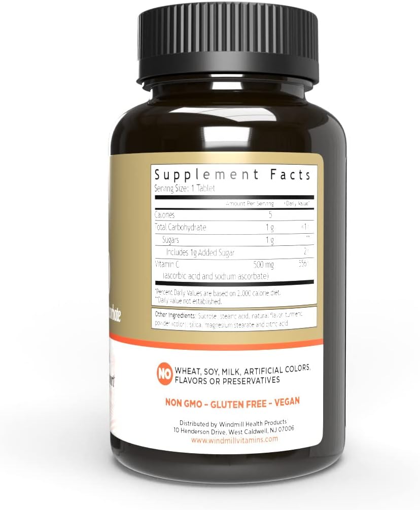 Windmill Health Products Chewable Vitamin C-500 Tablets - Immune System Boost - Antioxidant Rich - 90 Count Pack