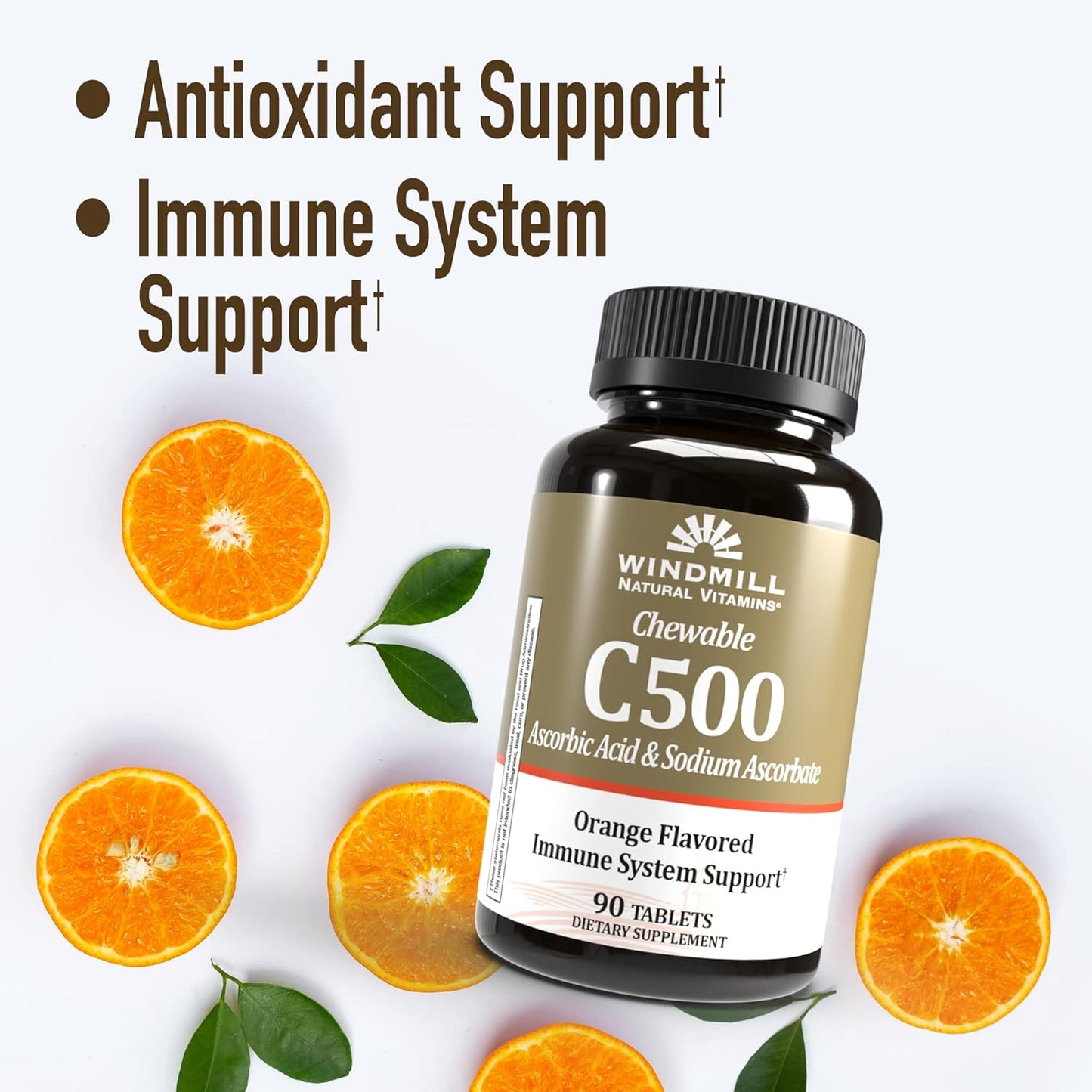 Windmill Health Products Chewable Vitamin C-500 Tablets - Immune System Boost - Antioxidant Rich - 90 Count Pack