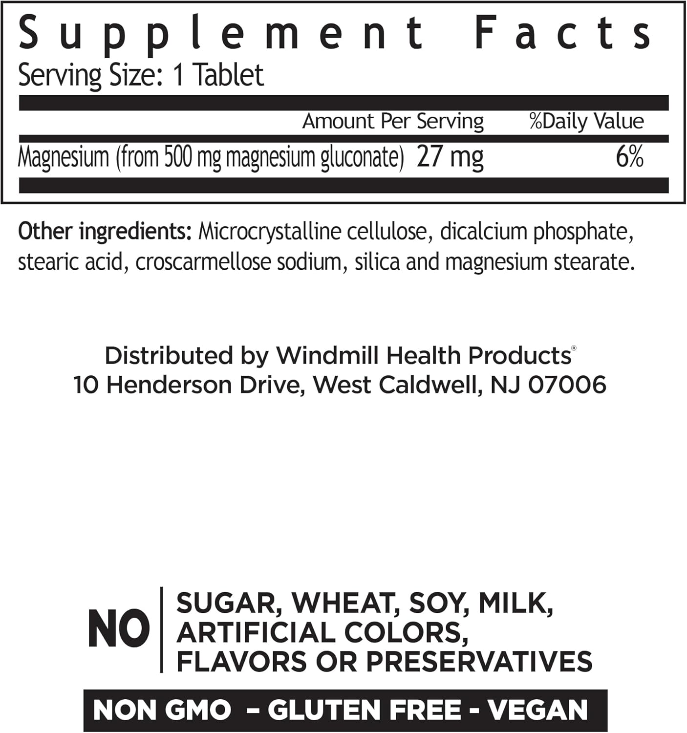 Windmill Magnesium Gluconate Tablets 500 Mg - 90 Count