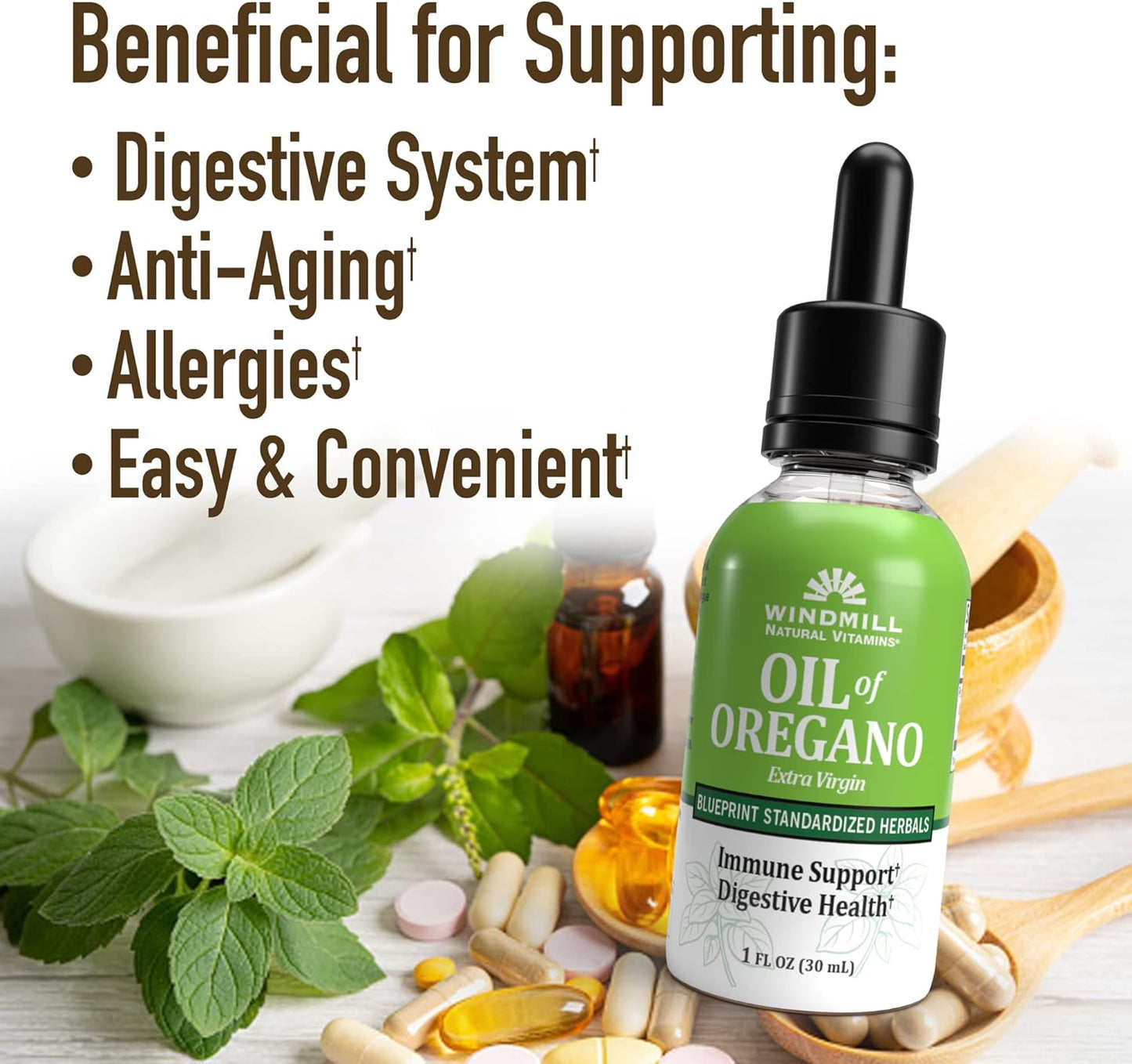 Windmill Natural Vitamins Oil of Oregano Herbal Blend for Immune & Digestive Health, 1 fl oz - 448 Servings
