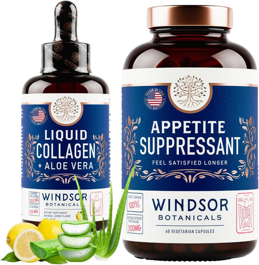 WINDSOR BOTANICALS Appetite Suppressant and Liquid Marine Collagen Diet Beauty Bundle