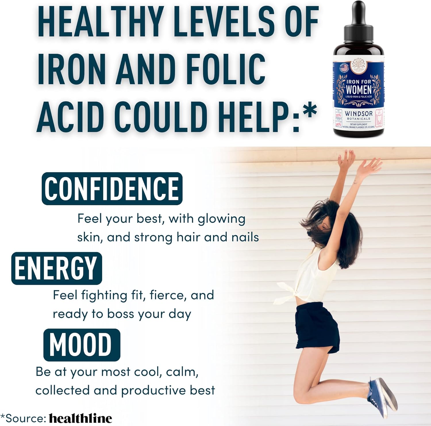 WINDSOR BOTANICALS Iron Folic Acid Vitamin C Male Fertility Pregnancy Support Supplement Bundle