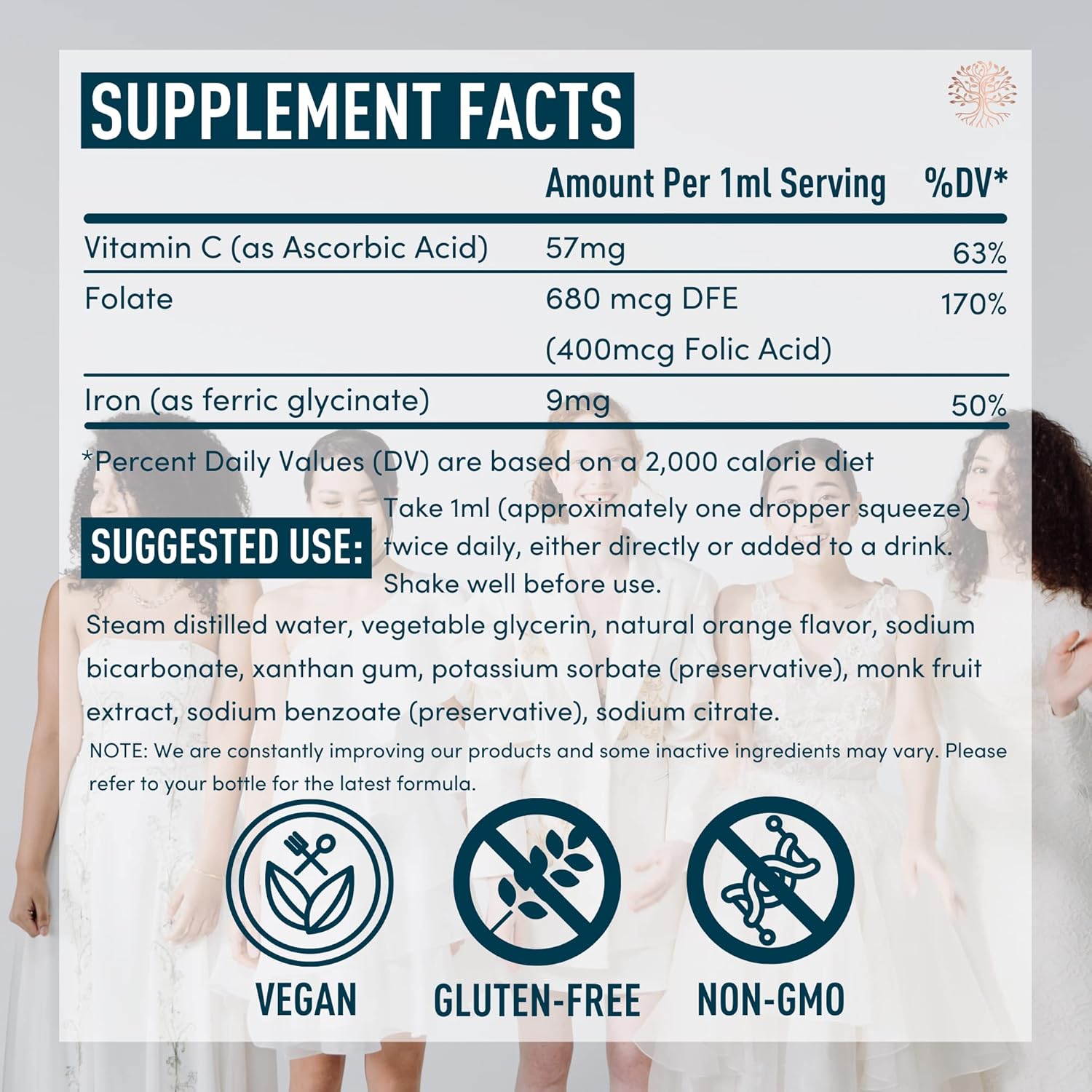 WINDSOR BOTANICALS Liquid Iron Supplement with Folic Acid and Vitamin C - Vegan Blood Builder and Anemia Support - 2 oz Orange Flavor Iron Drops for Women
