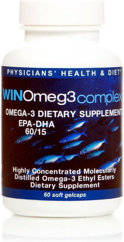 WINOmeg3complex 60/15 EPA - DHA Pharmaceutical-Grade Omega 3 - 60 Count/30 Servings - 1080mg EPA - by WIN Worldwide