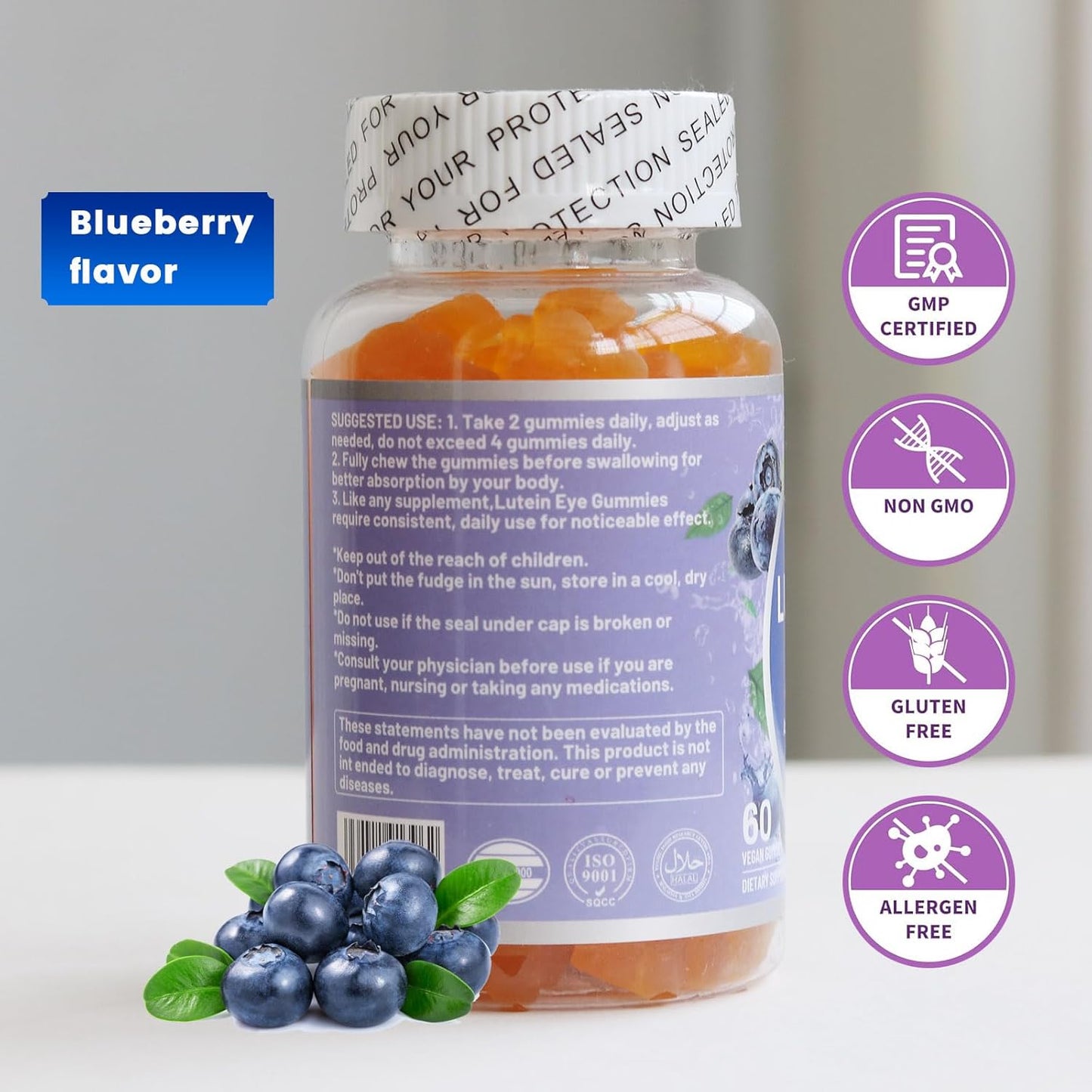 Wins Town Blueberry Lutein Gummies for Adults - Eye Care Supplement with Lutein & Zeaxanthin, 60 Count