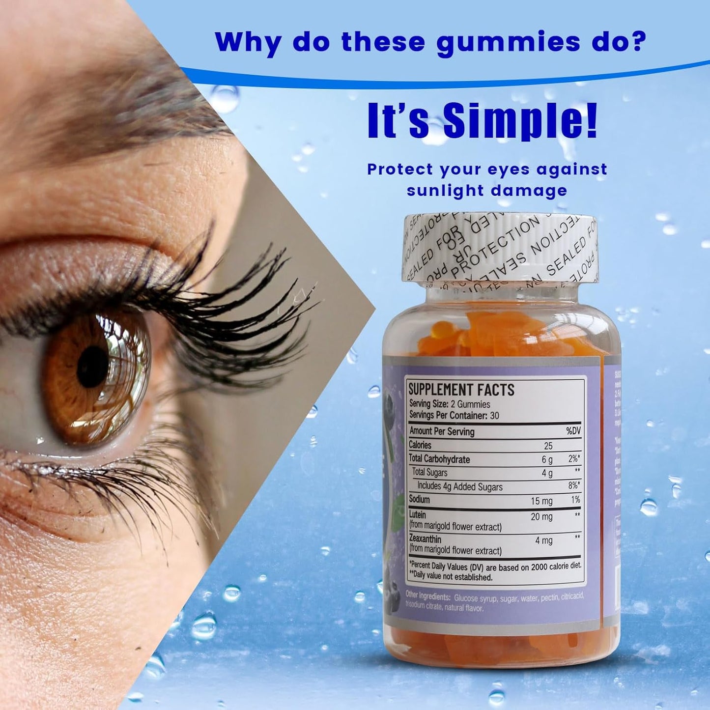 Wins Town Blueberry Lutein Gummies for Adults - Eye Care Supplement with Lutein & Zeaxanthin, 60 Count