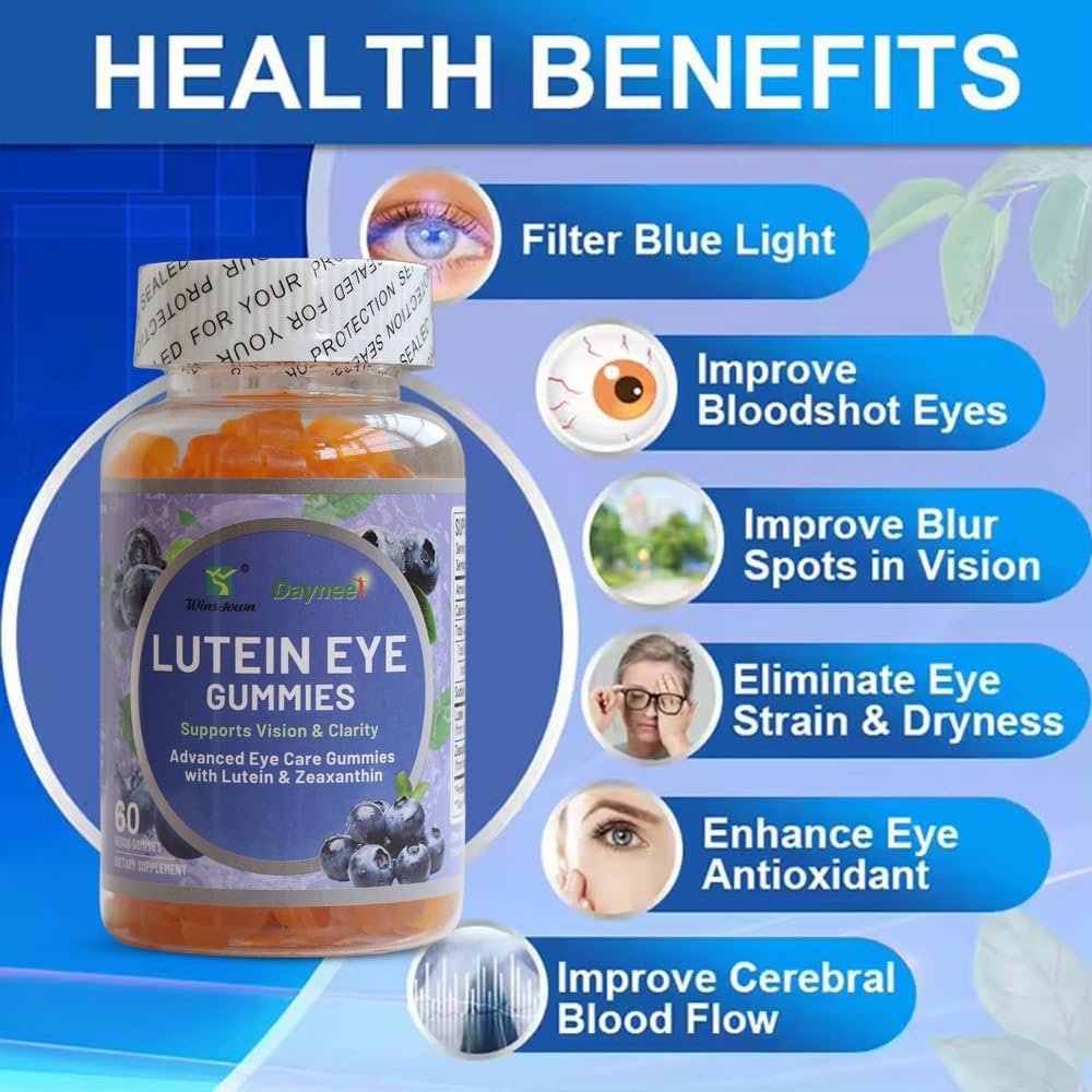 Wins Town Blueberry Lutein Gummies for Adults - Eye Care Supplement with Lutein & Zeaxanthin, 60 Count
