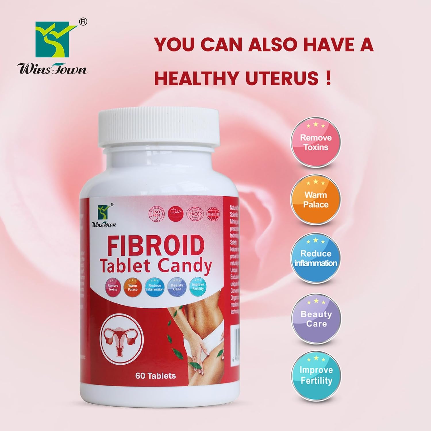 Wins Town Fibroid & Ovarian Cyst Shrinking Supplement, 1000mg Sugar Tablets for Women - 60 Count