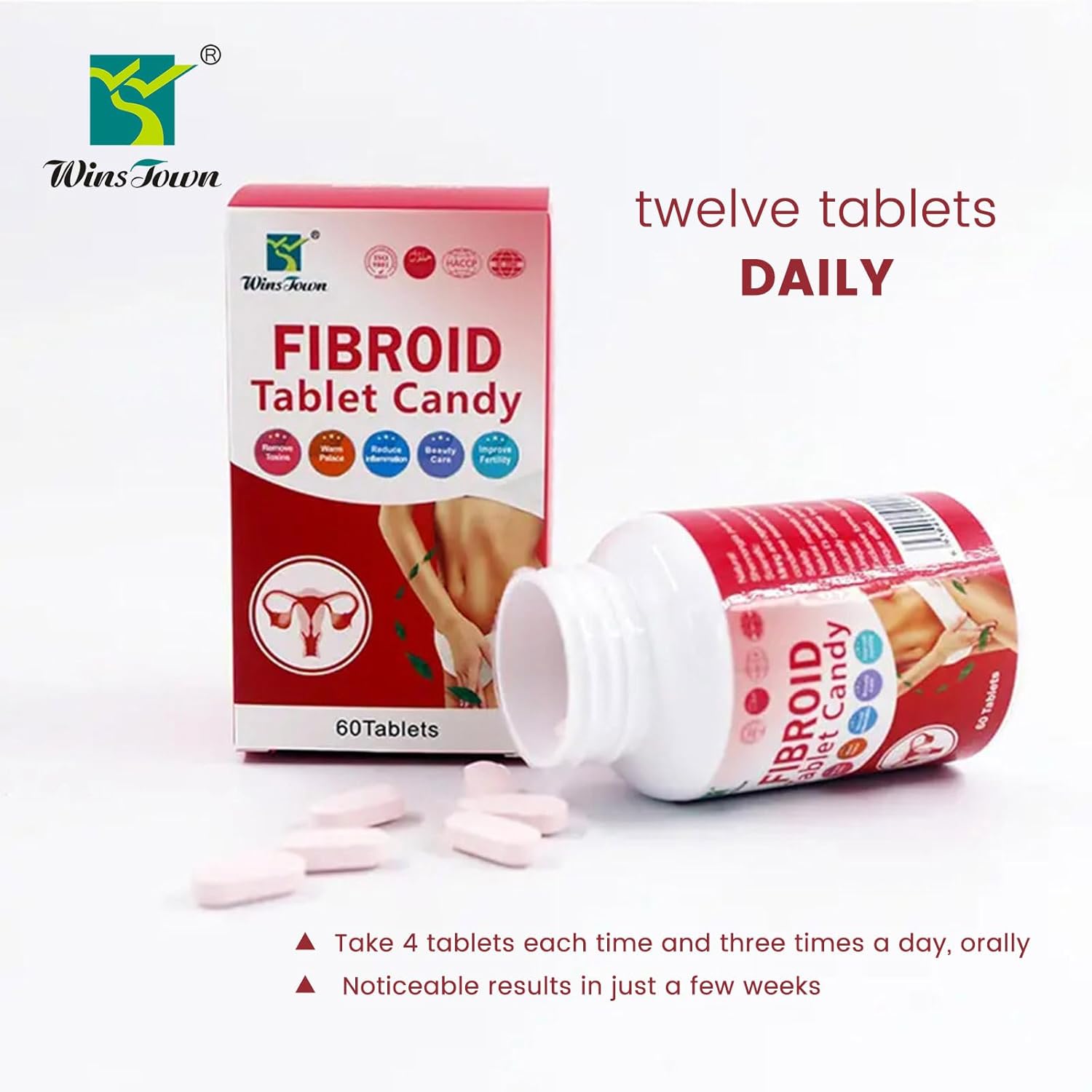 Wins Town Fibroid & Ovarian Cyst Shrinking Supplement, 1000mg Sugar Tablets for Women - 60 Count
