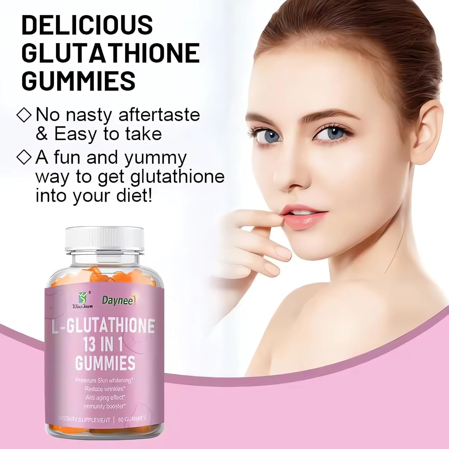 Wins Town L-Glutathione Gummies 1200mg - 13 in 1 Formula for Anti-Aging, Muscle Relief, and Immune Support - Strawberry Flavored Vegan Gummies - 60 Count