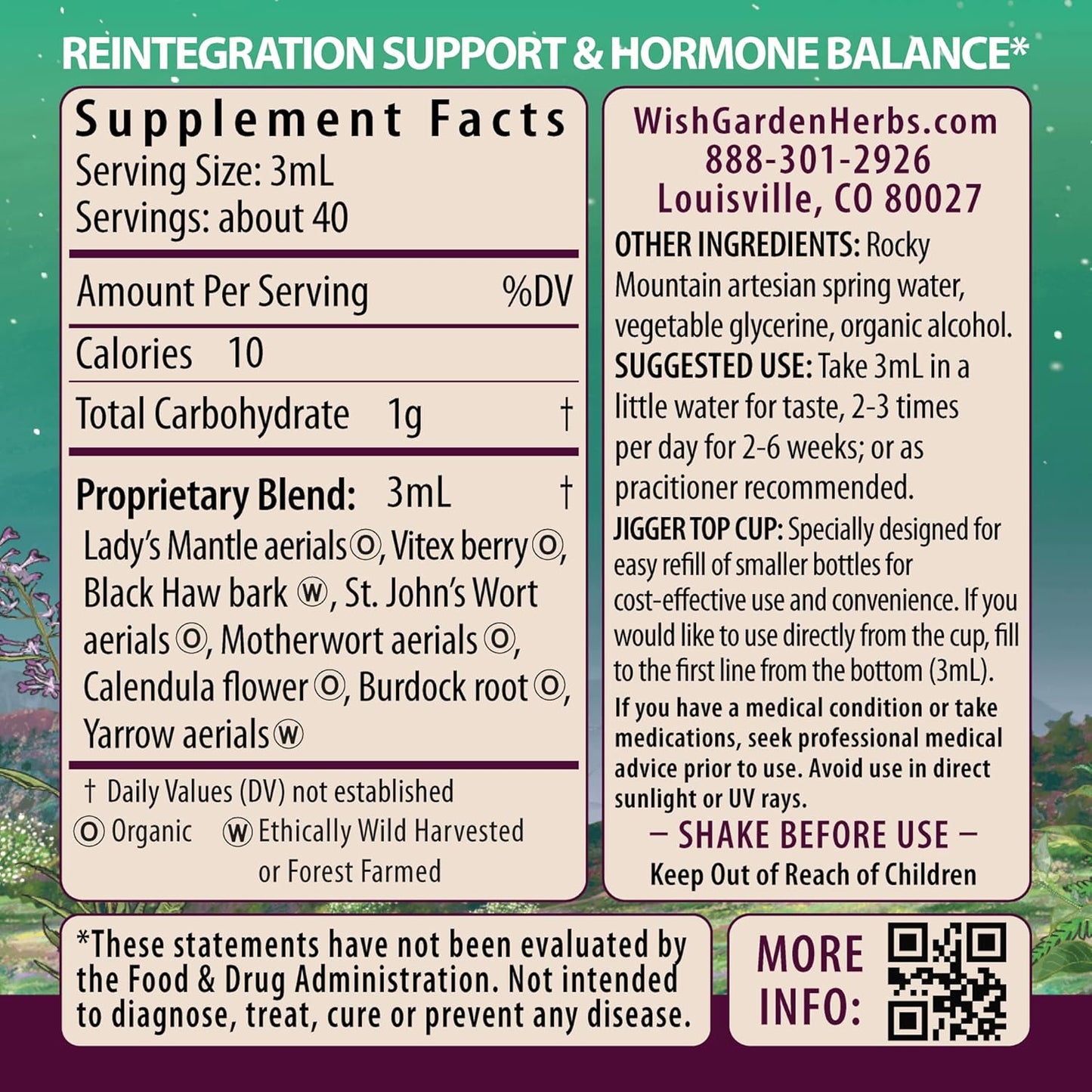 WishGarden Herbs ReBalance Postnatal Hormonal Support Supplement with Vitex Berry & Motherwort - 4oz Bottle