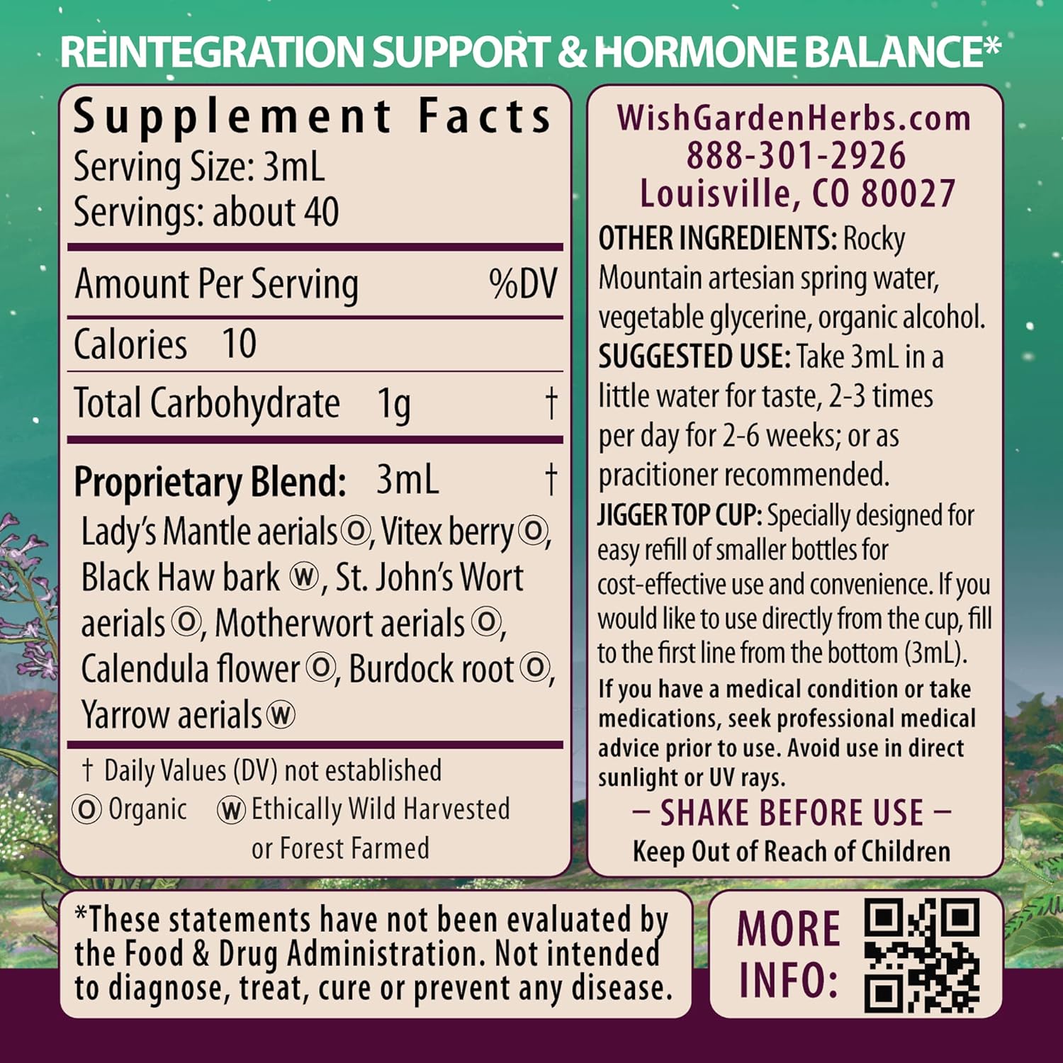 WishGarden Herbs ReBalance Postnatal Hormonal Support Supplement with Vitex Berry & Motherwort - 4oz Bottle