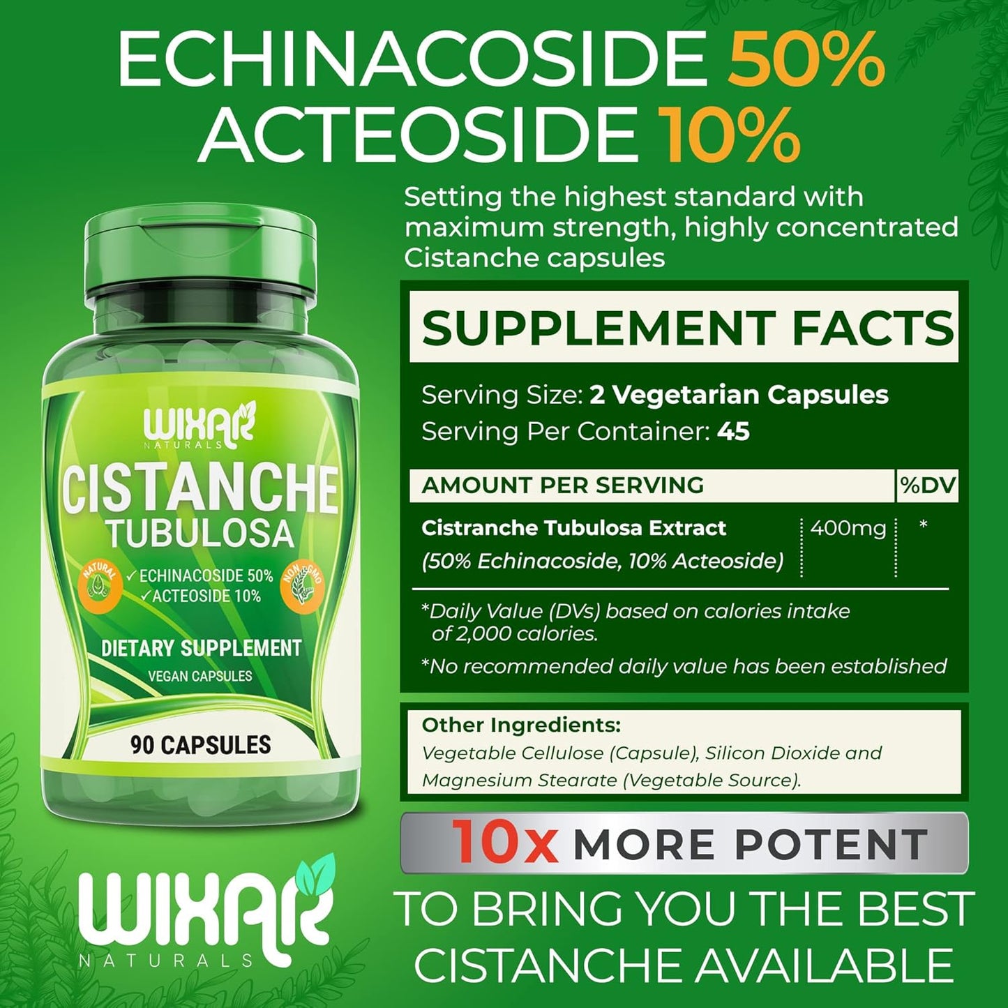 WIXAR NATURALS Cistanche Tubulosa Capsules - Energy & Memory Support Supplement with Echinacoside & Acteoside - 90 CT