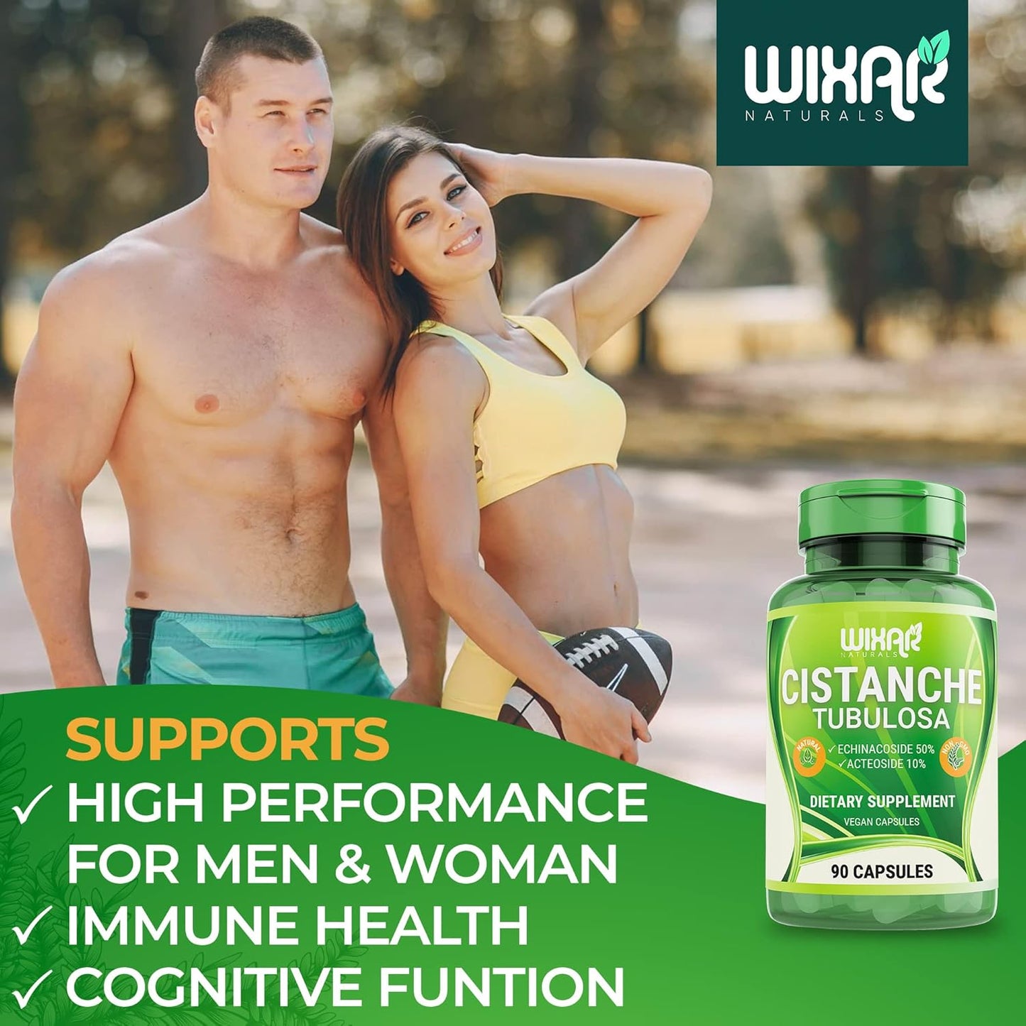 WIXAR NATURALS Cistanche Tubulosa Capsules - Energy & Memory Support Supplement with Echinacoside & Acteoside - 90 CT