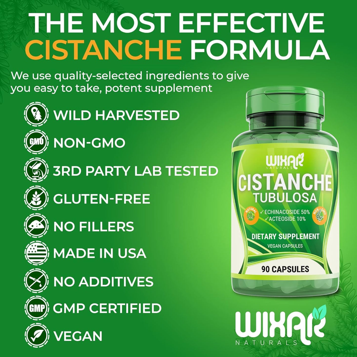WIXAR NATURALS Cistanche Tubulosa Capsules - Energy & Memory Support Supplement with Echinacoside & Acteoside - 90 CT