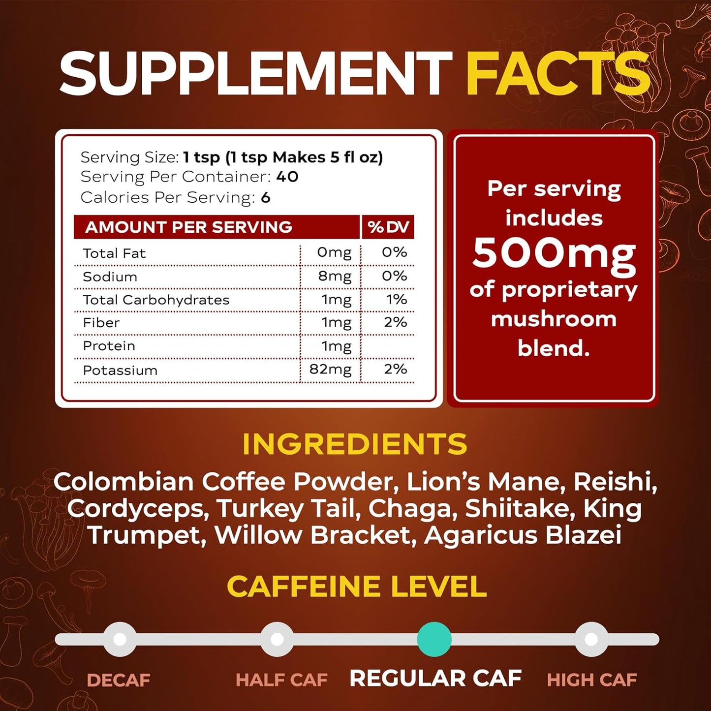 Wixar Naturals Mushroom Coffee Blend - 10 Mushroom Extract Instant Coffee with Lion's Mane, Turkey Tail, Reishi, Chaga, Shiitake, Maitake, Cordyceps - 5oz Powder Supplement