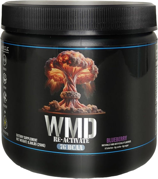 WMD Re-Activate BCAA Powder - Blueberry Flavor, 250g - Amino Acids for Muscle Growth, Repair, & Recovery - Gluten Free, Sugar Free, Non-GMO, Vegan - No Artificial Colors, Patented Ingredients