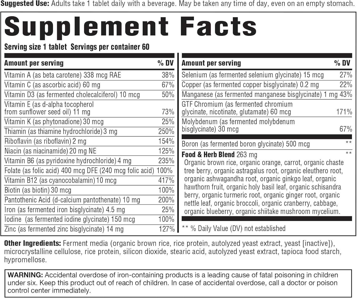 Women Over 40 Multivitamin - Daily Supplement with Vitamins A, C, E - Vegetarian, Non-GMO - 60 Tablets - No Allergens