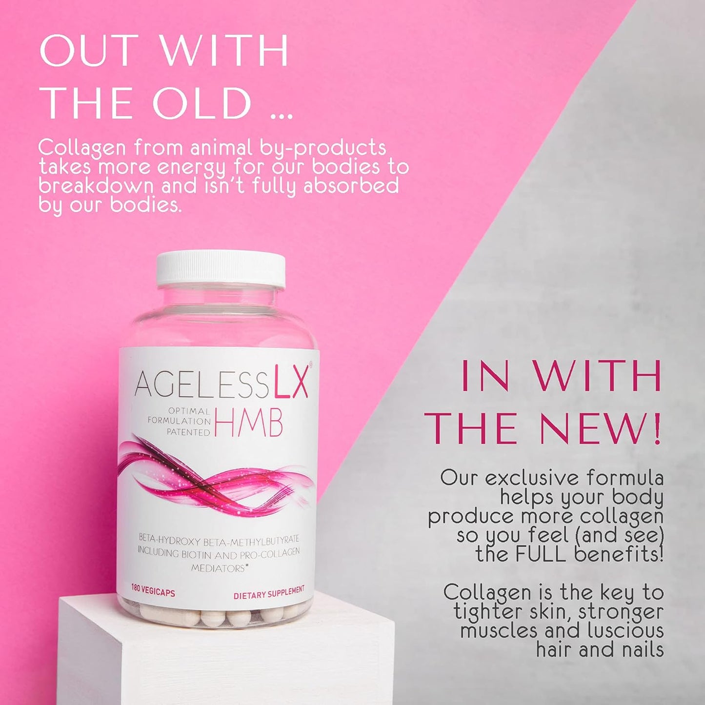 Women's AgelessLX Collagen Capsules for Skin, Hair & Anti-Aging - HMB Collagen Enhancer Supplement - Cellulite Support - 60 Servings