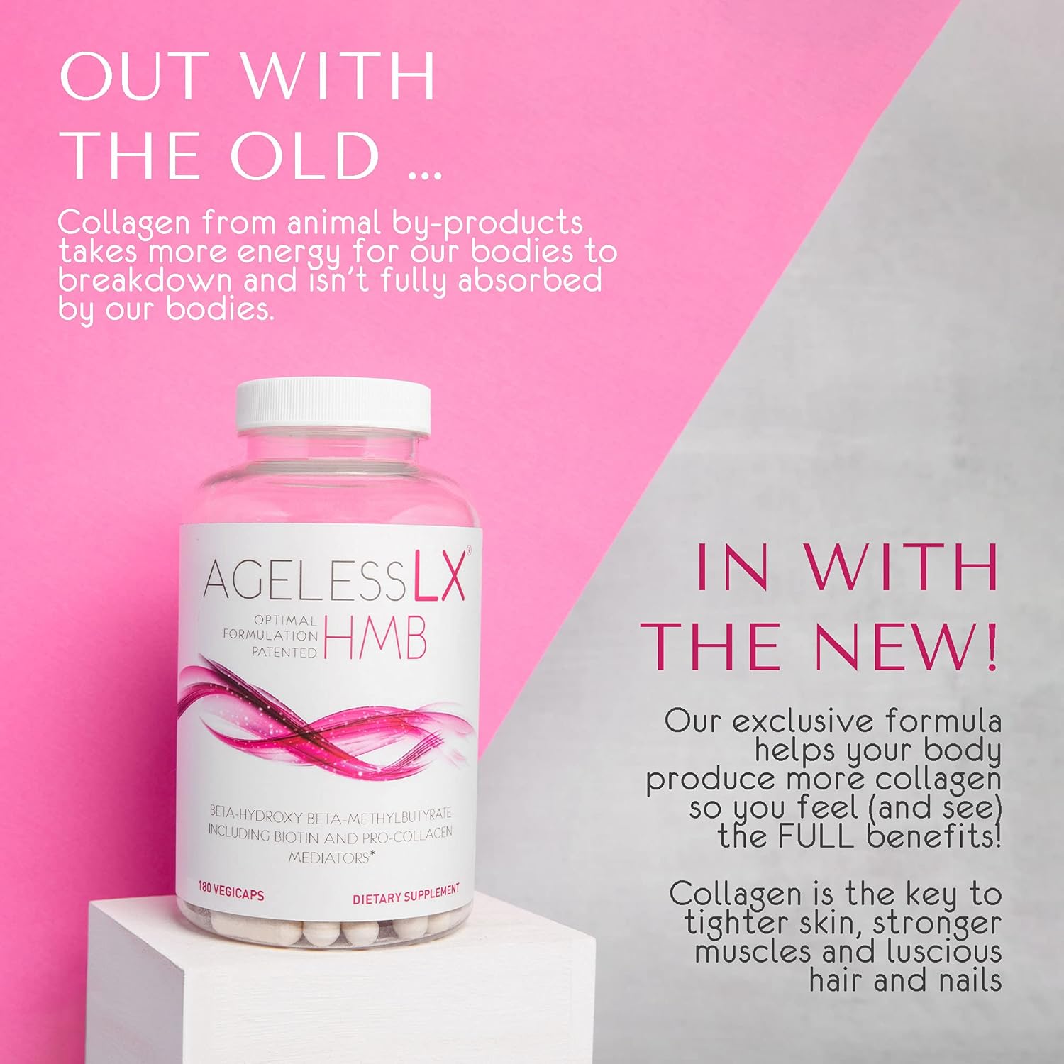 Women's AgelessLX Collagen Capsules for Skin, Hair & Anti-Aging - HMB Collagen Enhancer Supplement - Cellulite Support - 60 Servings