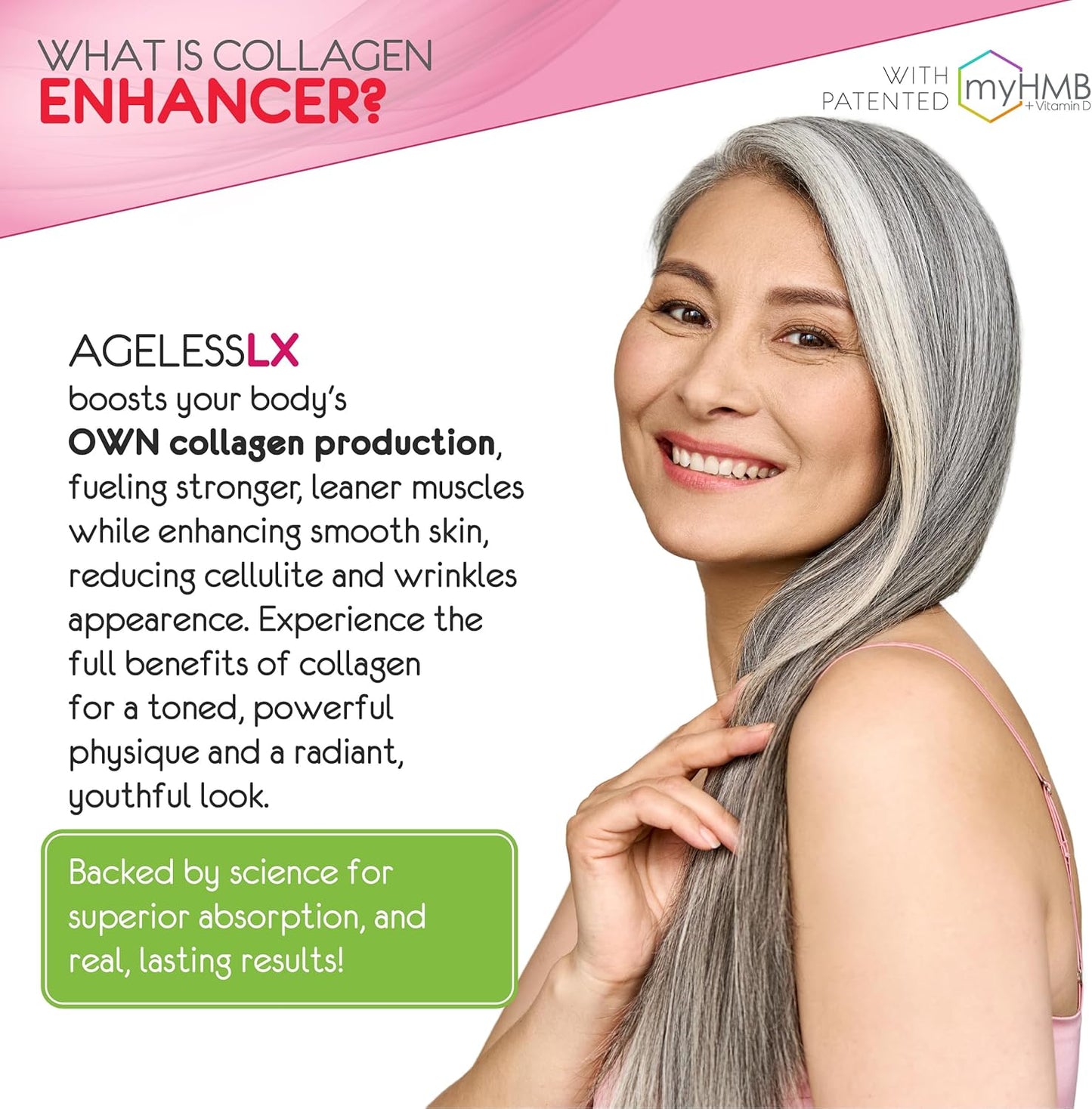 Women's AgelessLX Collagen Enhancer Powder with HMB, Vitamin D3, K2, Horsetail, and Biotin - 30 Packets, Cherry Limeade Flavor