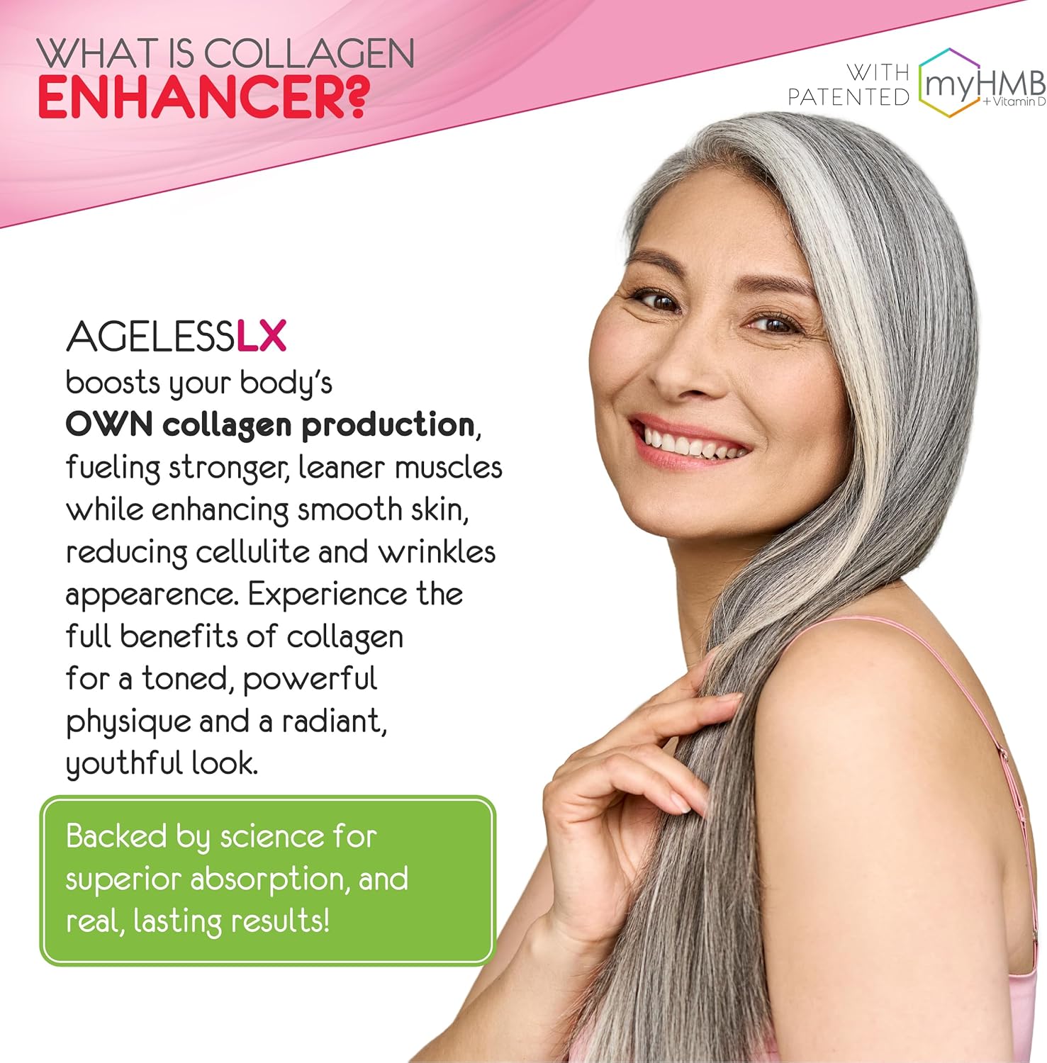 Women's AgelessLX Collagen Enhancer Powder with HMB, Vitamin D3, K2, Horsetail, and Biotin - 30 Packets, Cherry Limeade Flavor