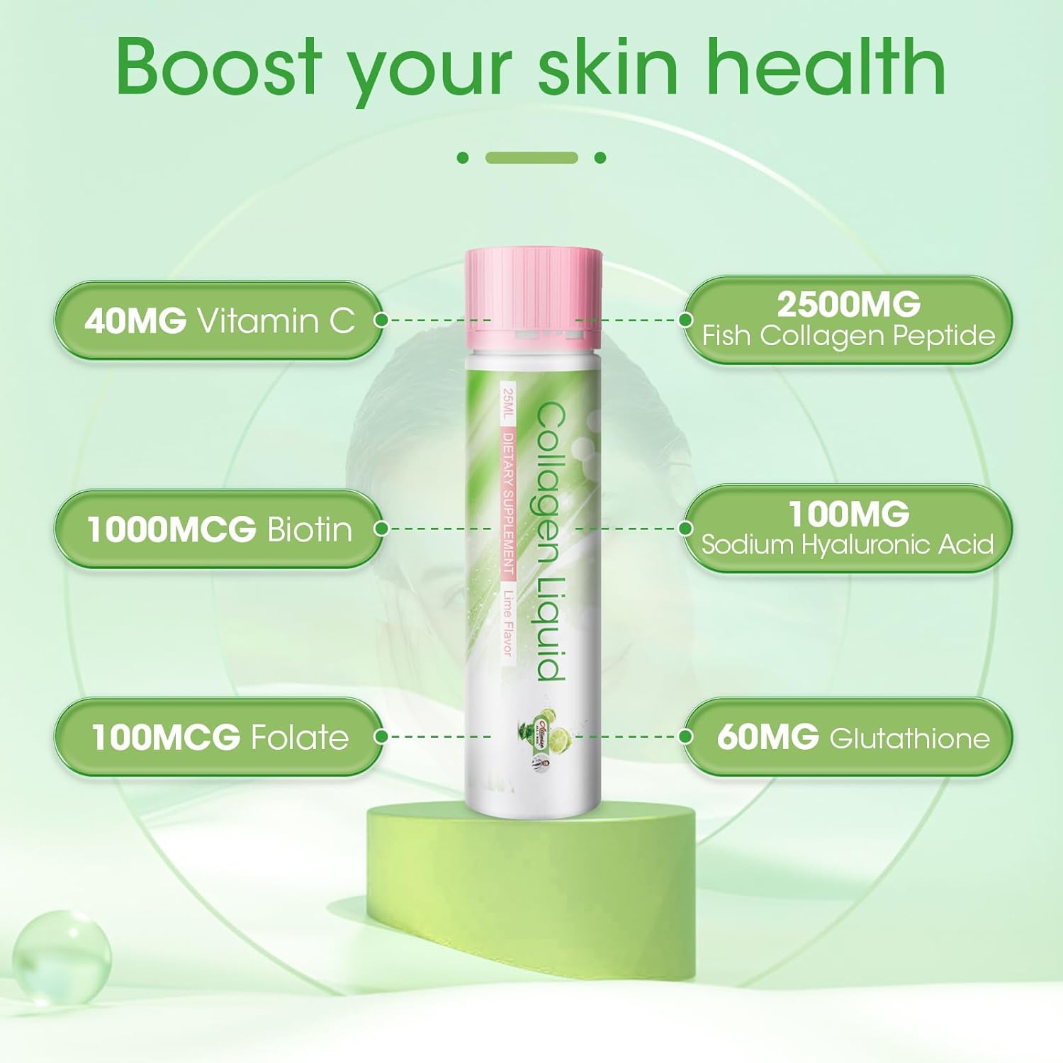 Women's Alliwise Liquid Collagen Drink with Marine Peptides, Glutathione, Vitamin C & Biotin - Anti-Aging Beauty Supplement for Skin Revitalization - 2500mg (Pack of 30, Lemon Flavor)