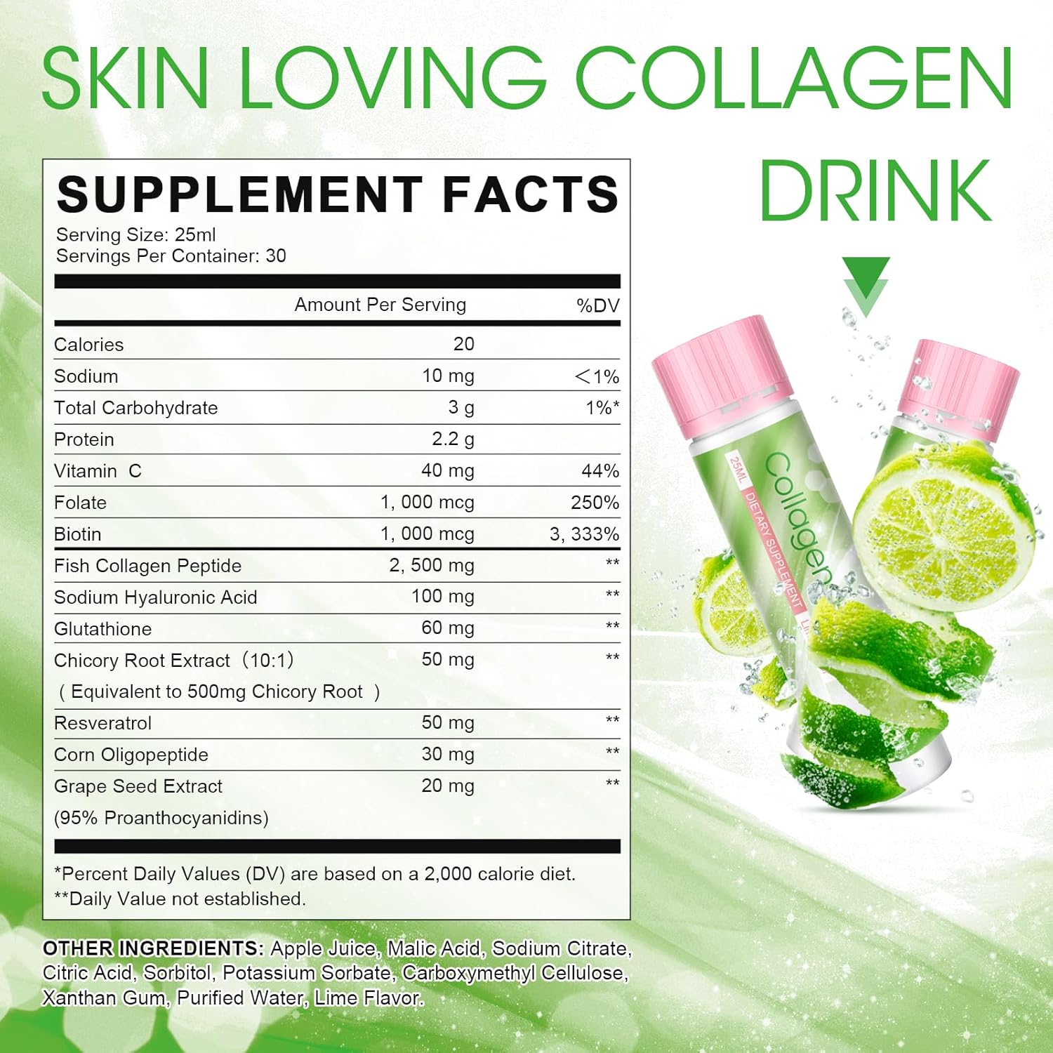 Women's Alliwise Liquid Collagen Drink with Marine Peptides, Glutathione, Vitamin C & Biotin - Anti-Aging Beauty Supplement for Skin Revitalization - 2500mg (Pack of 30, Lemon Flavor)
