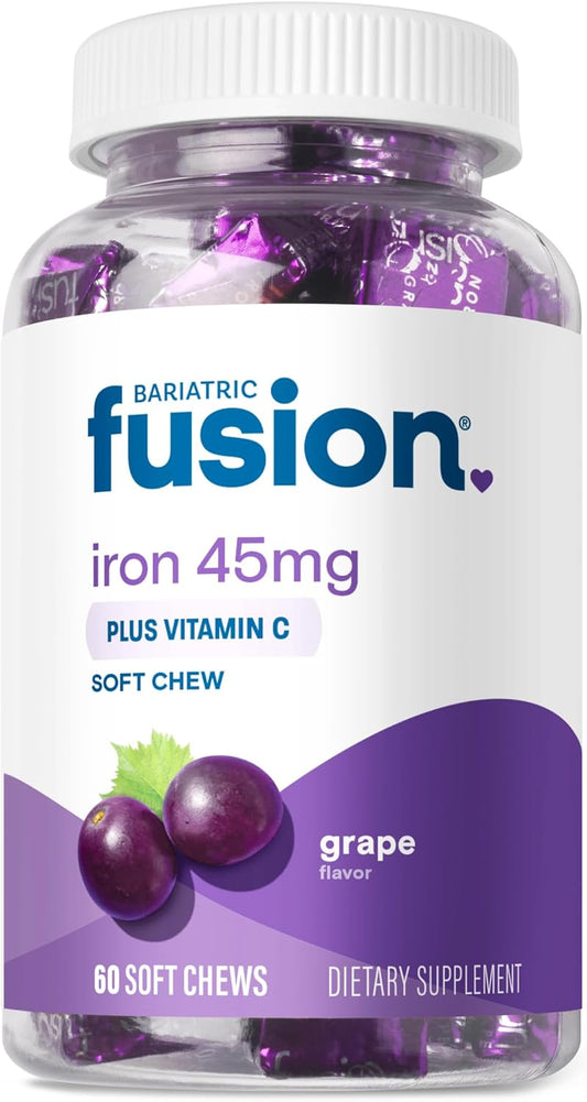 Women's Bariatric Fusion Iron Soft Chews with Vitamin C - Grape Flavor, Gentle on Stomach, 60 Count (2 Month Supply)