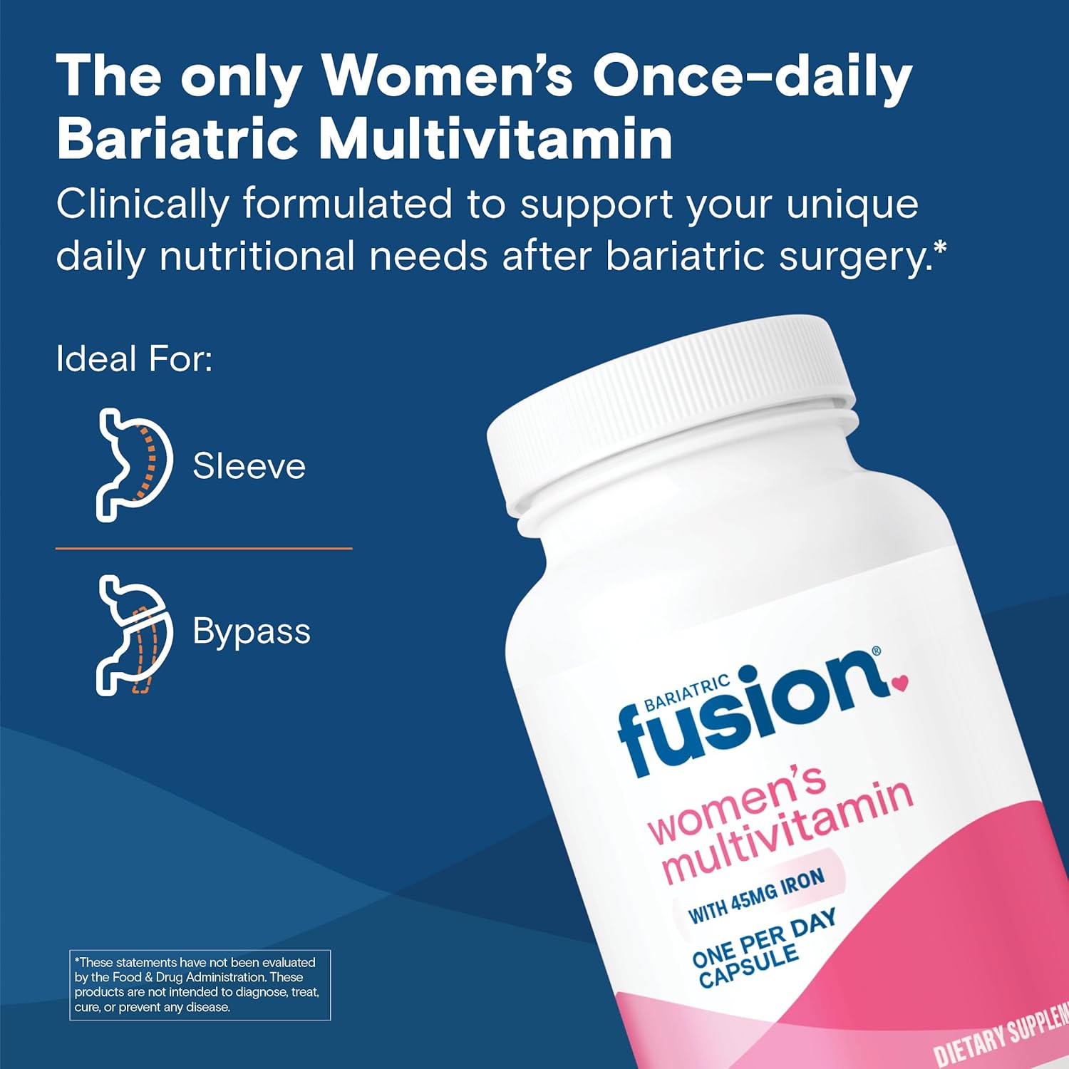 Women's Bariatric Fusion Multivitamin with Iron for Hair, Nails, Bypass, Sleeve Gastrectomy - 30 Capsules