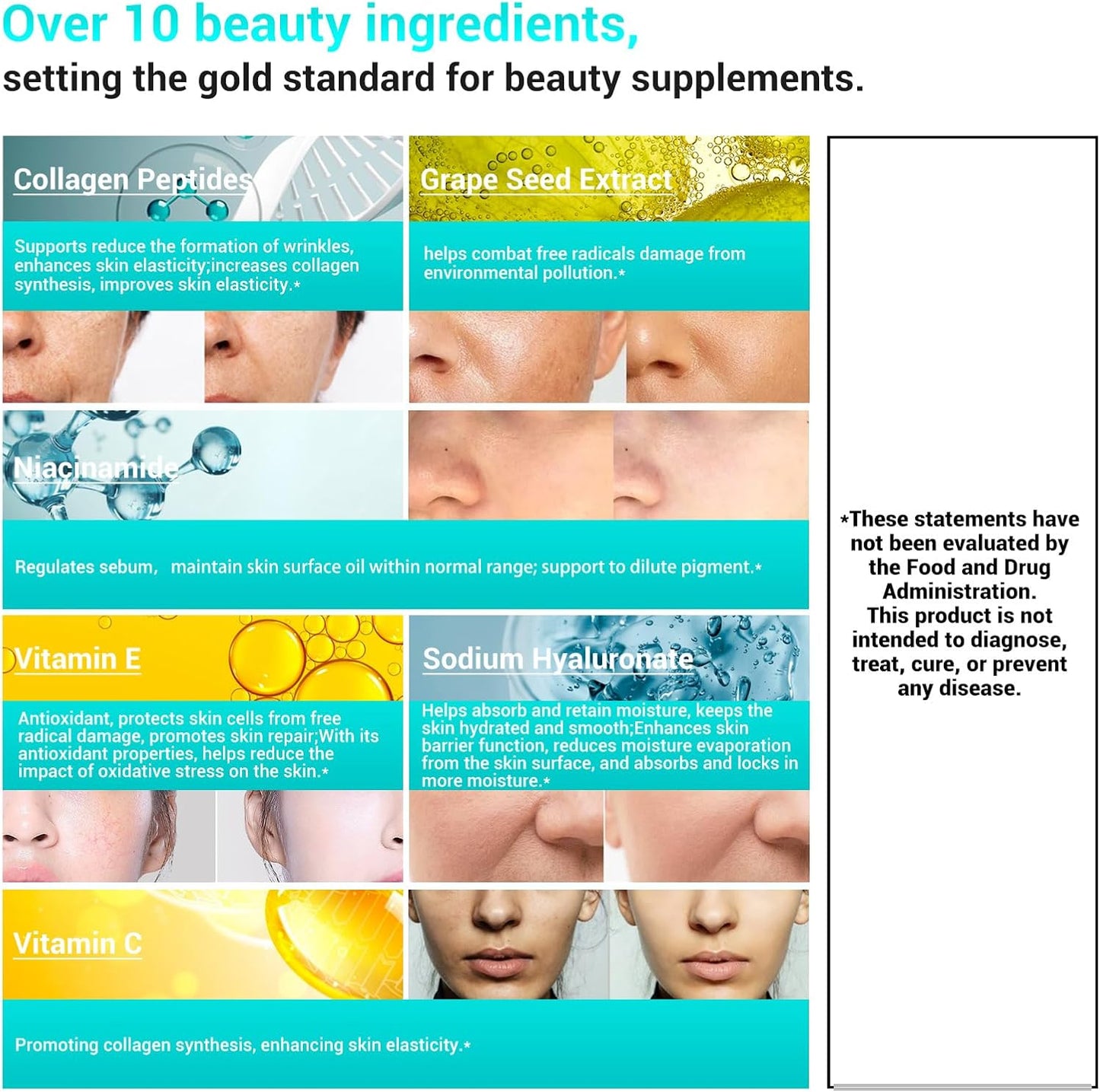 Women's Beauty Supplement with Collagen Peptides, Vitamin D3, Probiotics, Vitamin E, and B Complex - 60 Tablets