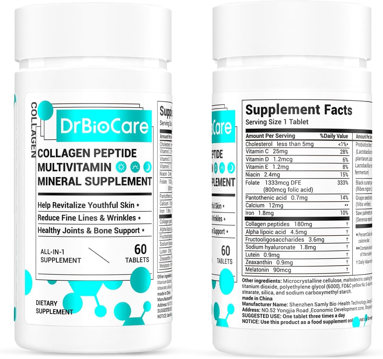 Women's Beauty Supplement with Collagen Peptides, Vitamin D3, Probiotics, Vitamin E, and B Complex - 60 Tablets