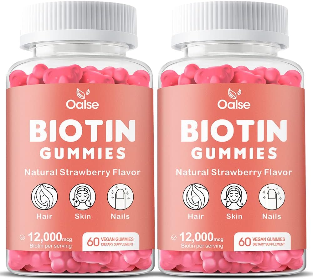 Women's Biotin 12,000mcg Gummies with Chlorophyll, Black Seed Oil, Multivitamins & Zinc - Hair, Skin, and Nails Vitamins for Glowth & Immune Health - 2-Pack