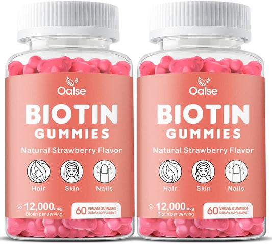 Women's Biotin 12,000mcg Gummies with Chlorophyll, Black Seed Oil, Multivitamins & Zinc - Hair, Skin, and Nails Vitamins for Glowth & Immune Health - 2-Pack