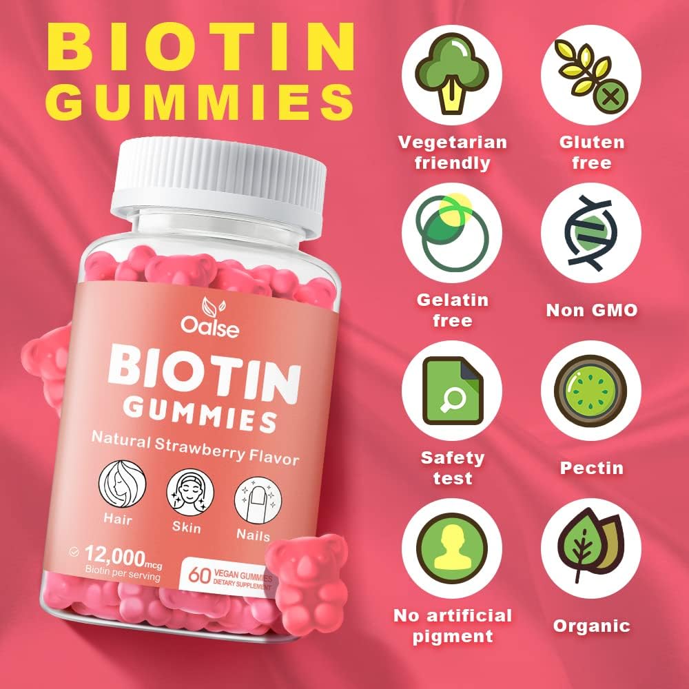 Women's Biotin 12,000mcg Gummies with Chlorophyll, Black Seed Oil, Multivitamins & Zinc - Hair, Skin, and Nails Vitamins for Glowth & Immune Health - 2-Pack