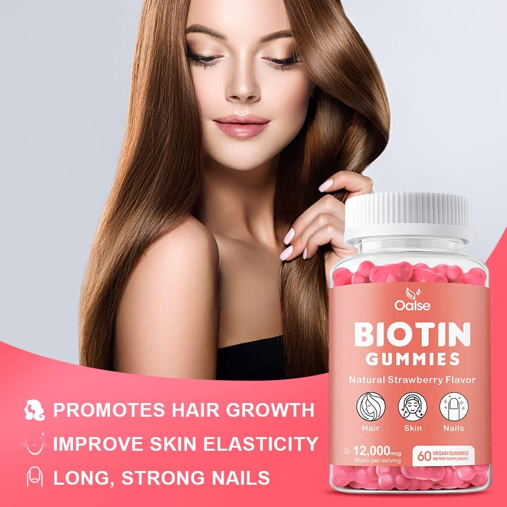 Women's Biotin 12,000mcg Gummies with Chlorophyll, Black Seed Oil, Multivitamins & Zinc - Hair, Skin, and Nails Vitamins for Glowth & Immune Health - 2-Pack