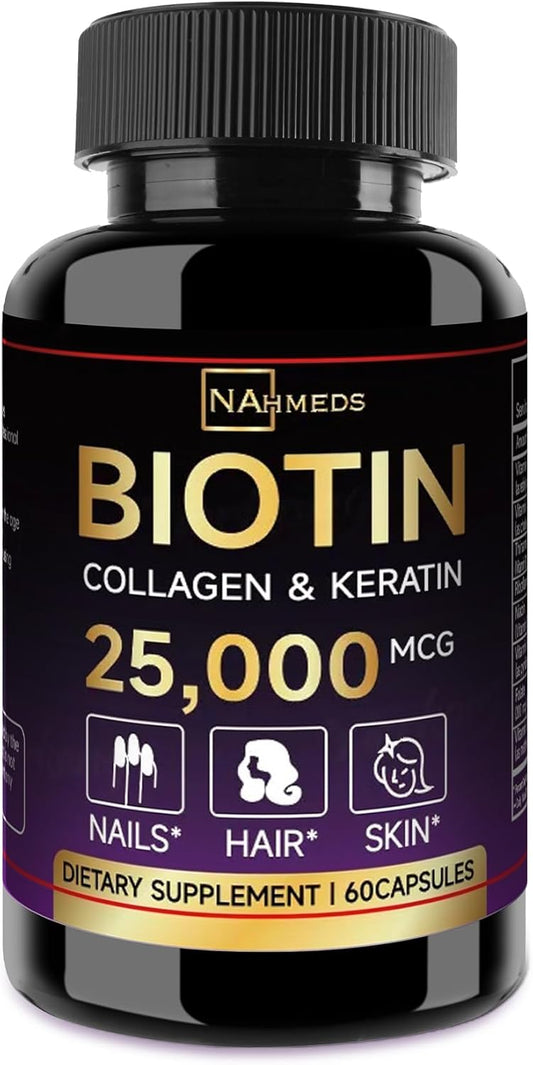 Women's Biotin and Collagen Supplements for Hair Growth and Skin Support - 2500 MCG, 60 Capsules