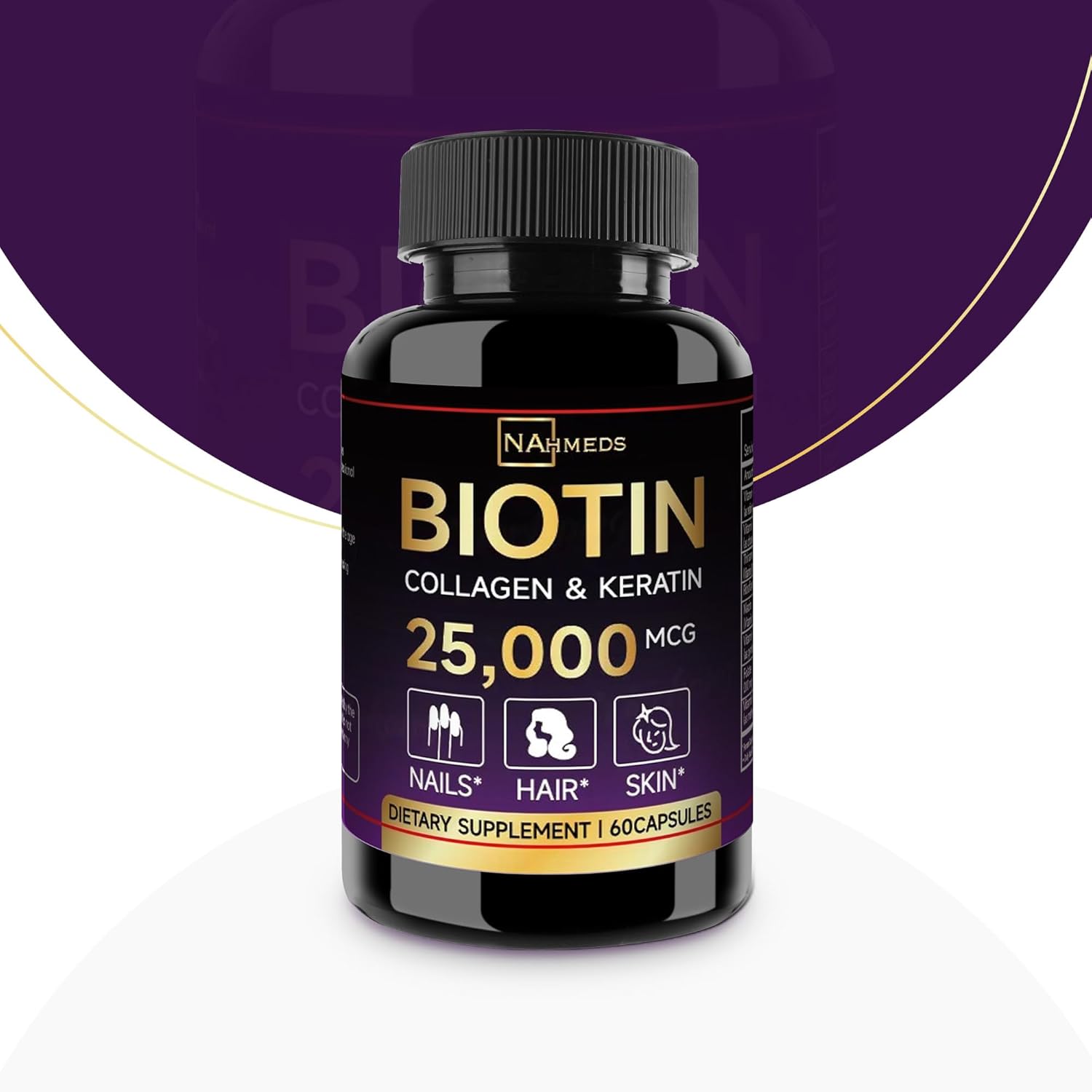 Women's Biotin and Collagen Supplements for Hair Growth and Skin Support - 2500 MCG, 60 Capsules