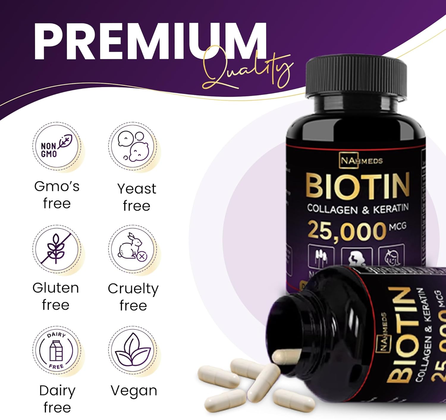 Women's Biotin and Collagen Supplements for Hair Growth and Skin Support - 2500 MCG, 60 Capsules