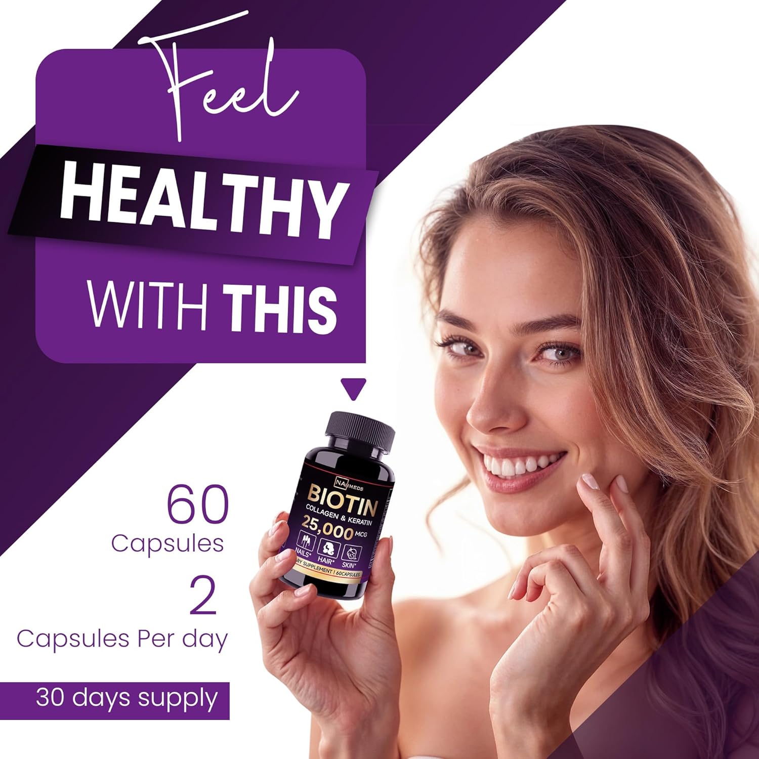 Women's Biotin and Collagen Supplements for Hair Growth and Skin Support - 2500 MCG, 60 Capsules