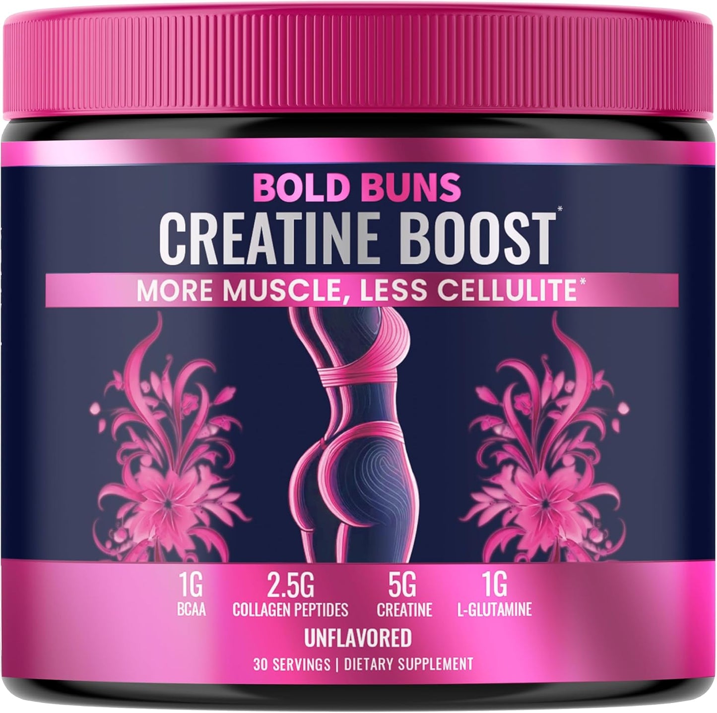Women's Booty Gain & Cellulite Reduction Creatine Powder Supplement | Bold Buns | Vegan & Made in USA | Bloating-Free | Unflavored - 30 Servings