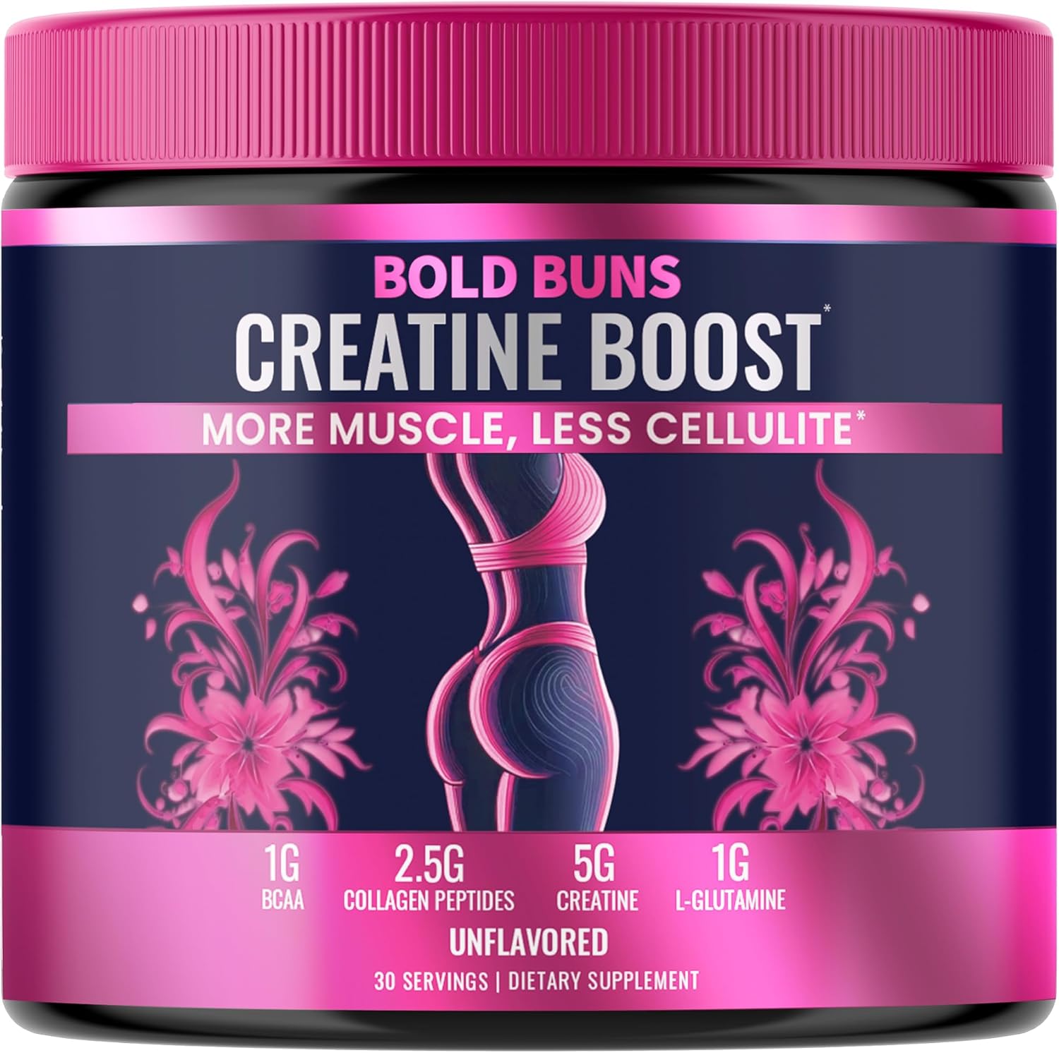 Women's Booty Gain & Cellulite Reduction Creatine Powder Supplement | Bold Buns | Vegan & Made in USA | Bloating-Free | Unflavored - 30 Servings
