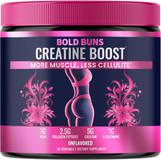 Women's Booty Gain & Cellulite Reduction Creatine Powder Supplement | Bold Buns | Vegan & Made in USA | Bloating-Free | Unflavored - 30 Servings