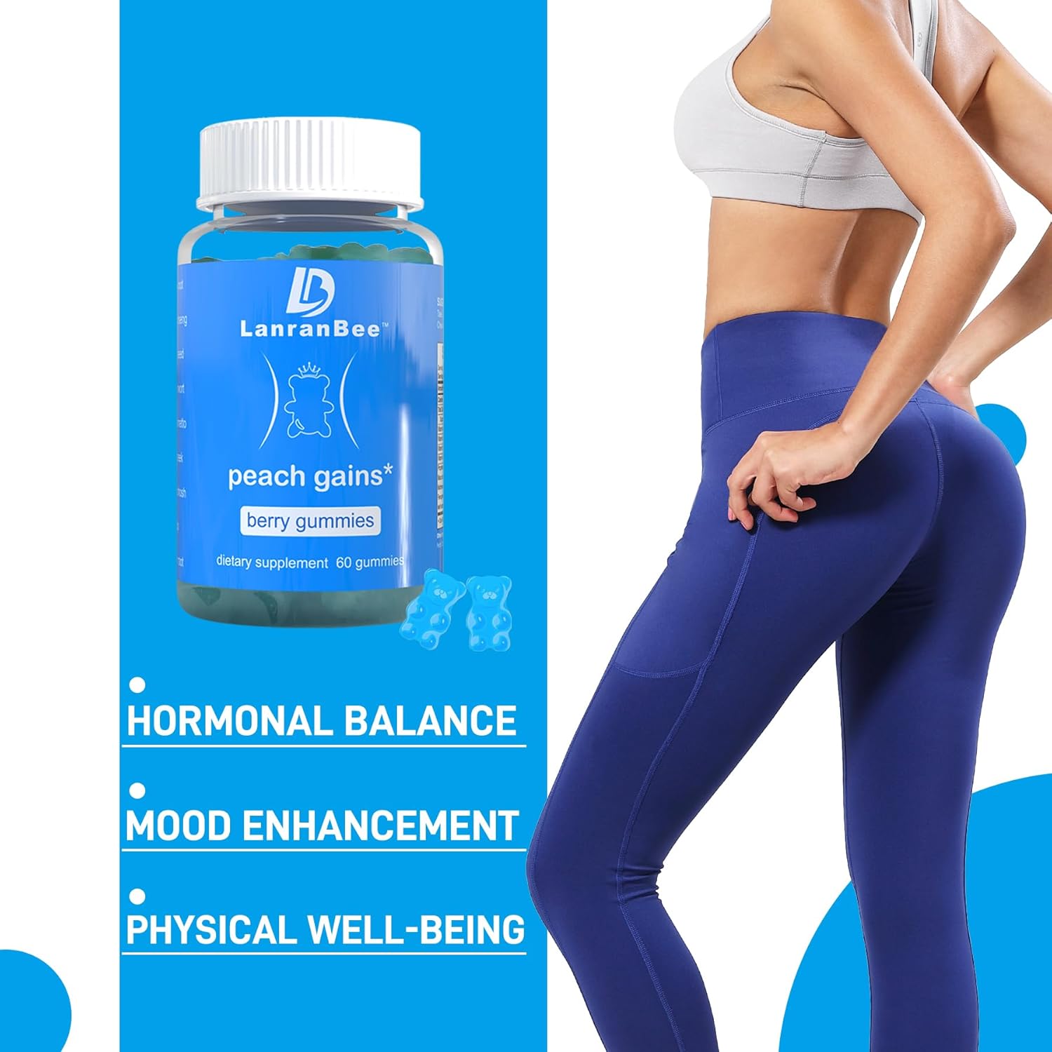 Women's Booty Gummies | Bum Support & Workout Enhancement | Vitamins for Women | Hip Line Lift | Natural Botanical Blend | Berry Flavored | Fitness Supplement (60 Count)