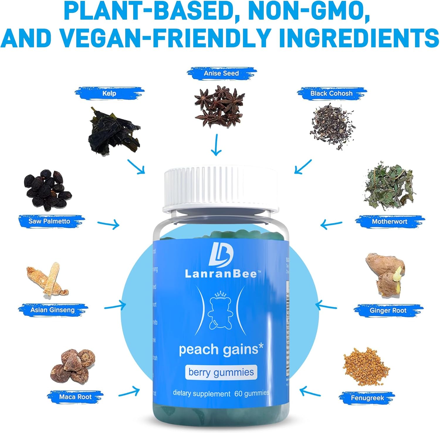 Women's Booty Gummies | Bum Support & Workout Enhancement | Vitamins for Women | Hip Line Lift | Natural Botanical Blend | Berry Flavored | Fitness Supplement (60 Count)