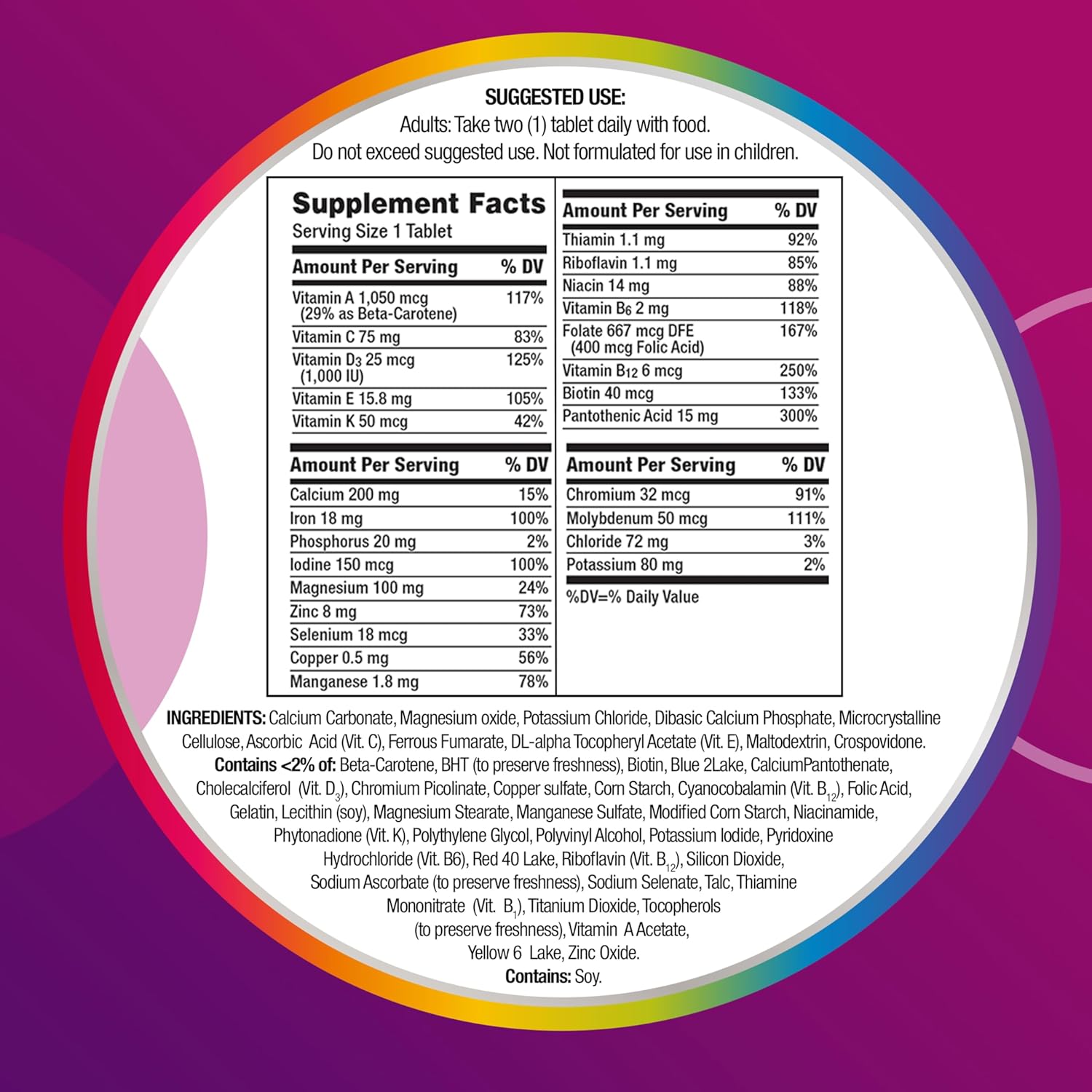 Women's Centrum Multivitamin Tablets - 200 Count with Iron, Vitamin D3, B Vitamins, Antioxidant Vitamins C & E - Gluten Free, Non-GMO Formula for Women's Health