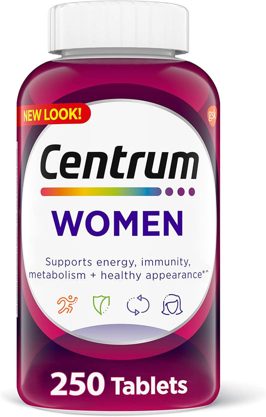Women's Centrum Multivitamin with Iron, Vitamin D3, B Vitamins, Antioxidants C & E - 250 Count, Gluten Free & Non-GMO