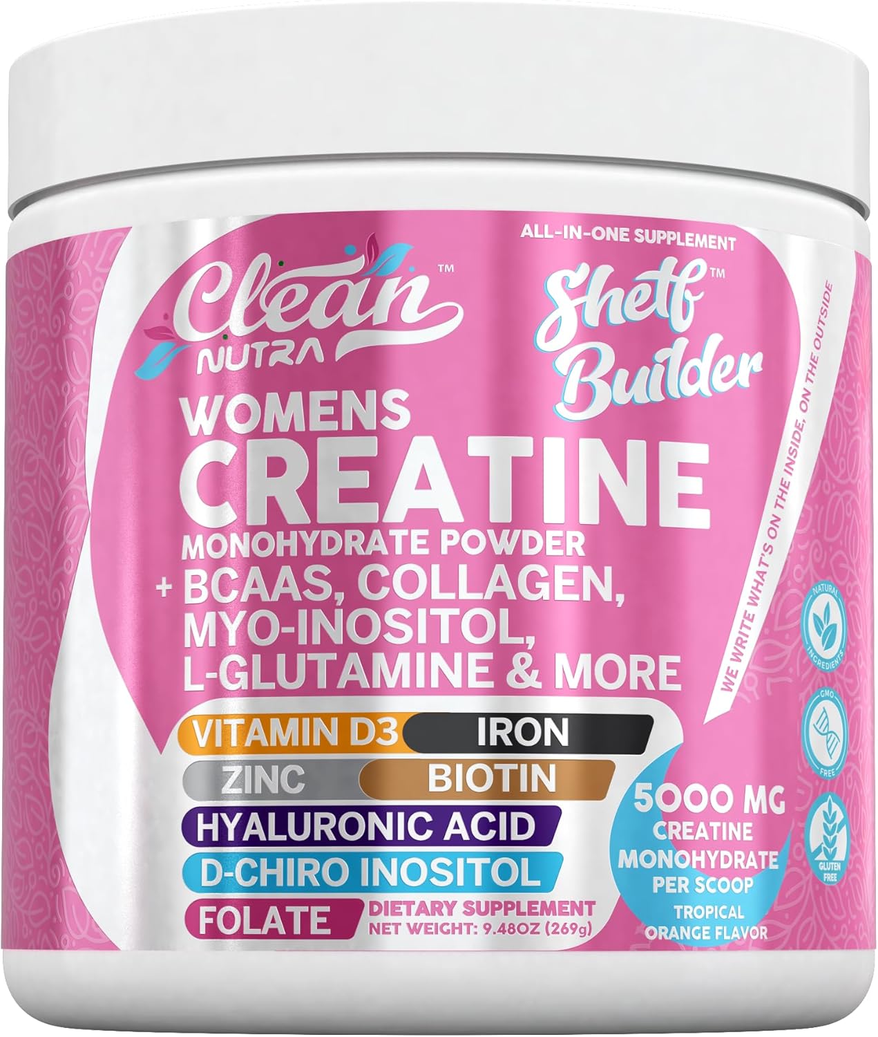 Women's Clean Nutraceuticals Creatine Supplement with BCAAs, Myo-Inositol, Collagen, Biotin, and More for Digestion and Muscle Building