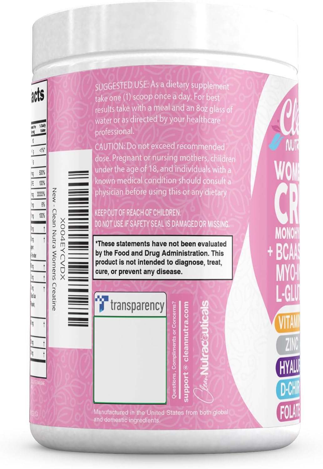 Women's Clean Nutraceuticals Creatine Supplement with BCAAs, Myo-Inositol, Collagen, Biotin, and More for Digestion and Muscle Building