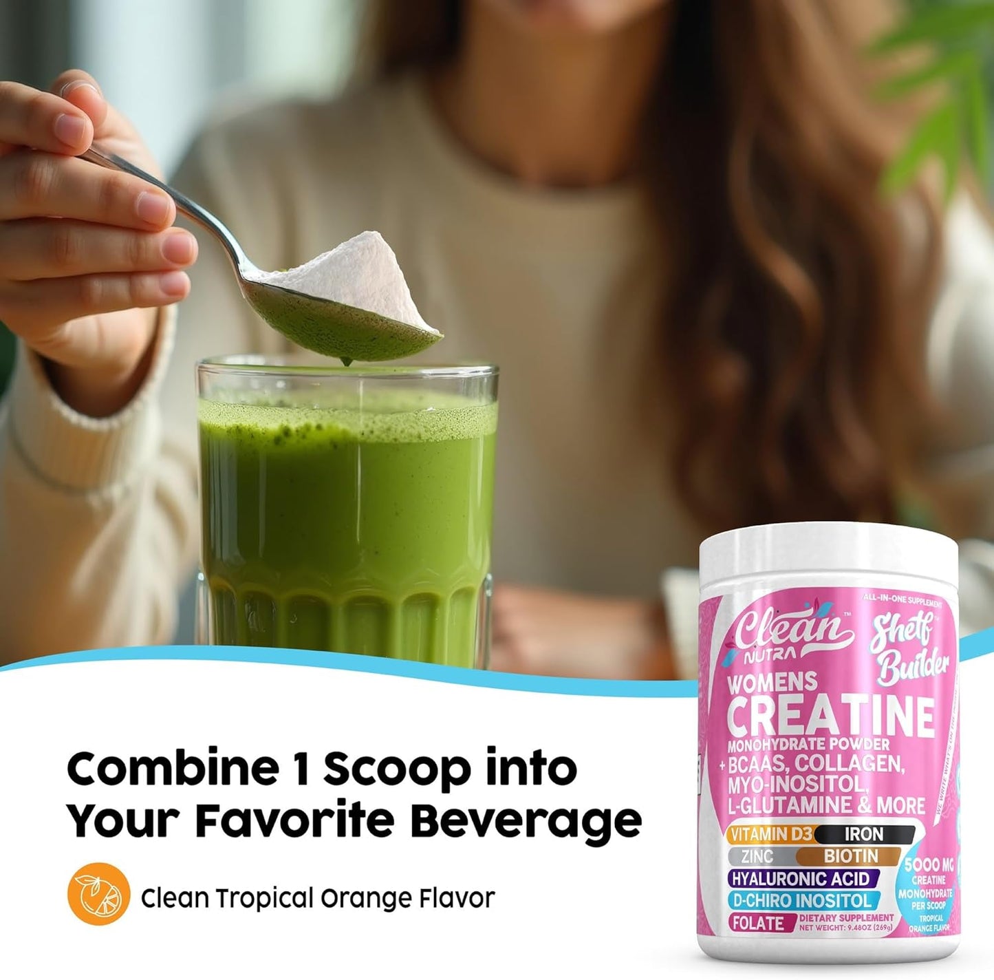 Women's Clean Nutraceuticals Creatine Supplement with BCAAs, Myo-Inositol, Collagen, Biotin, and More for Digestion and Muscle Building
